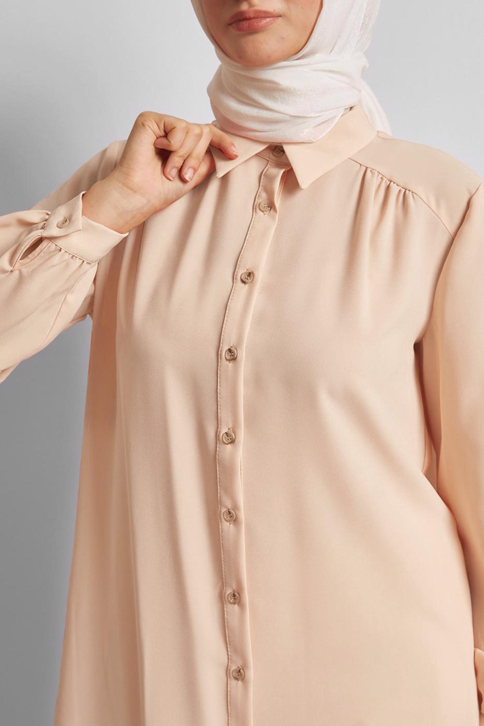 Vêtements hijab BEIGE TUNIQUE À COL CHEMISE 45416