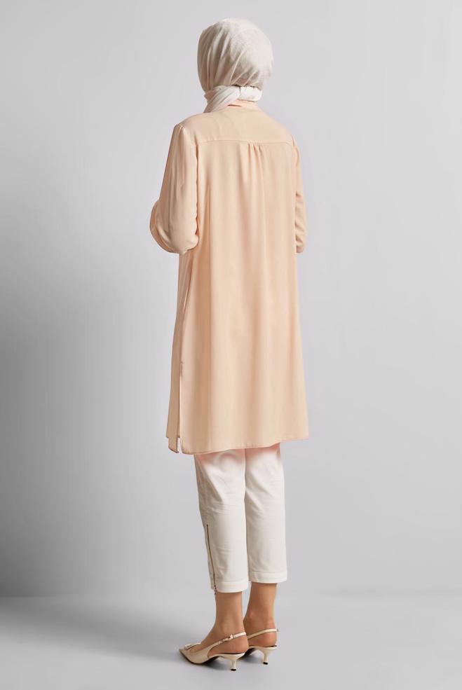 Vêtements hijab BEIGE TUNIQUE À COL CHEMISE 45416 - ALVİNA
