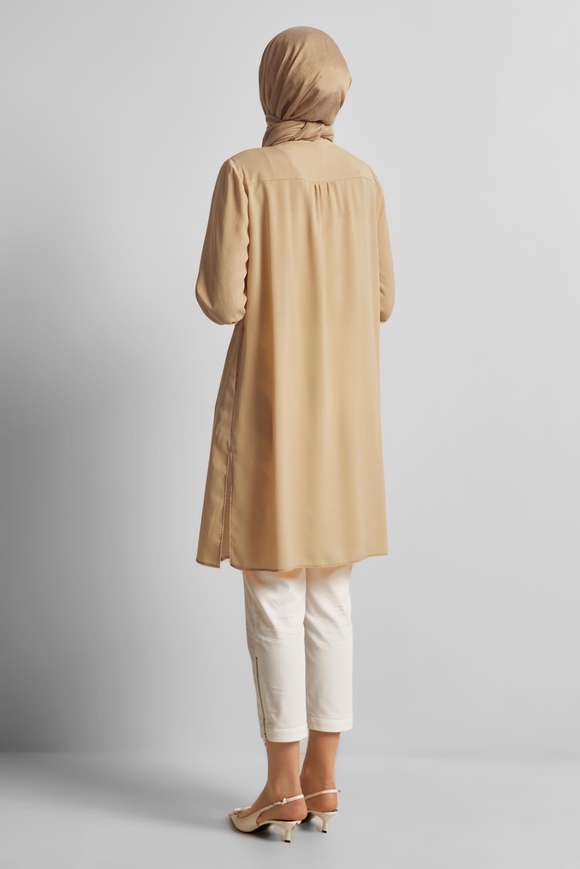 Tesettür giyim KAHVE GÖMLEK YAKA TUNİK 45416