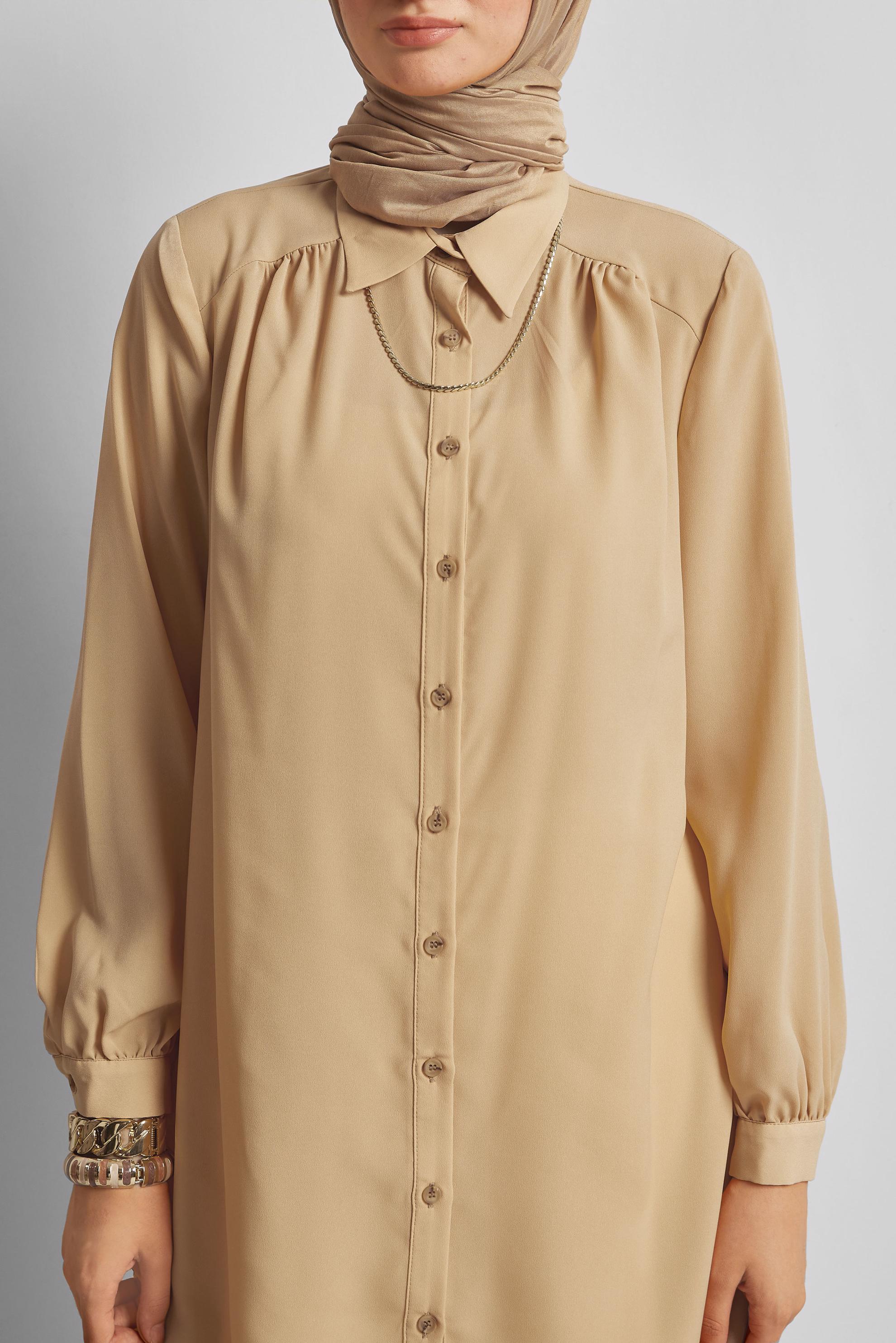 Tesettür giyim KAHVE GÖMLEK YAKA TUNİK 45416