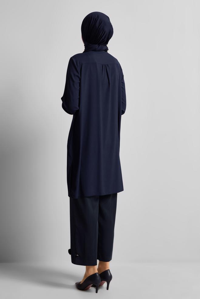 Vêtements hijab BLEU MARINE TUNIQUE À COL CHEMISE 45416 - ALVİNA