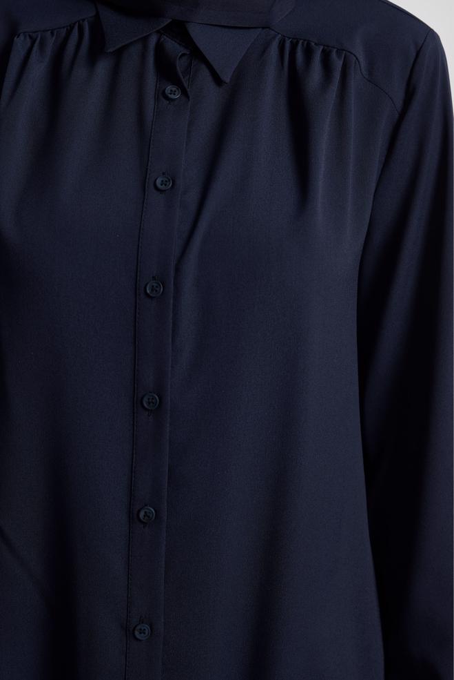 Vêtements hijab BLEU MARINE TUNIQUE À COL CHEMISE 45416 - ALVİNA