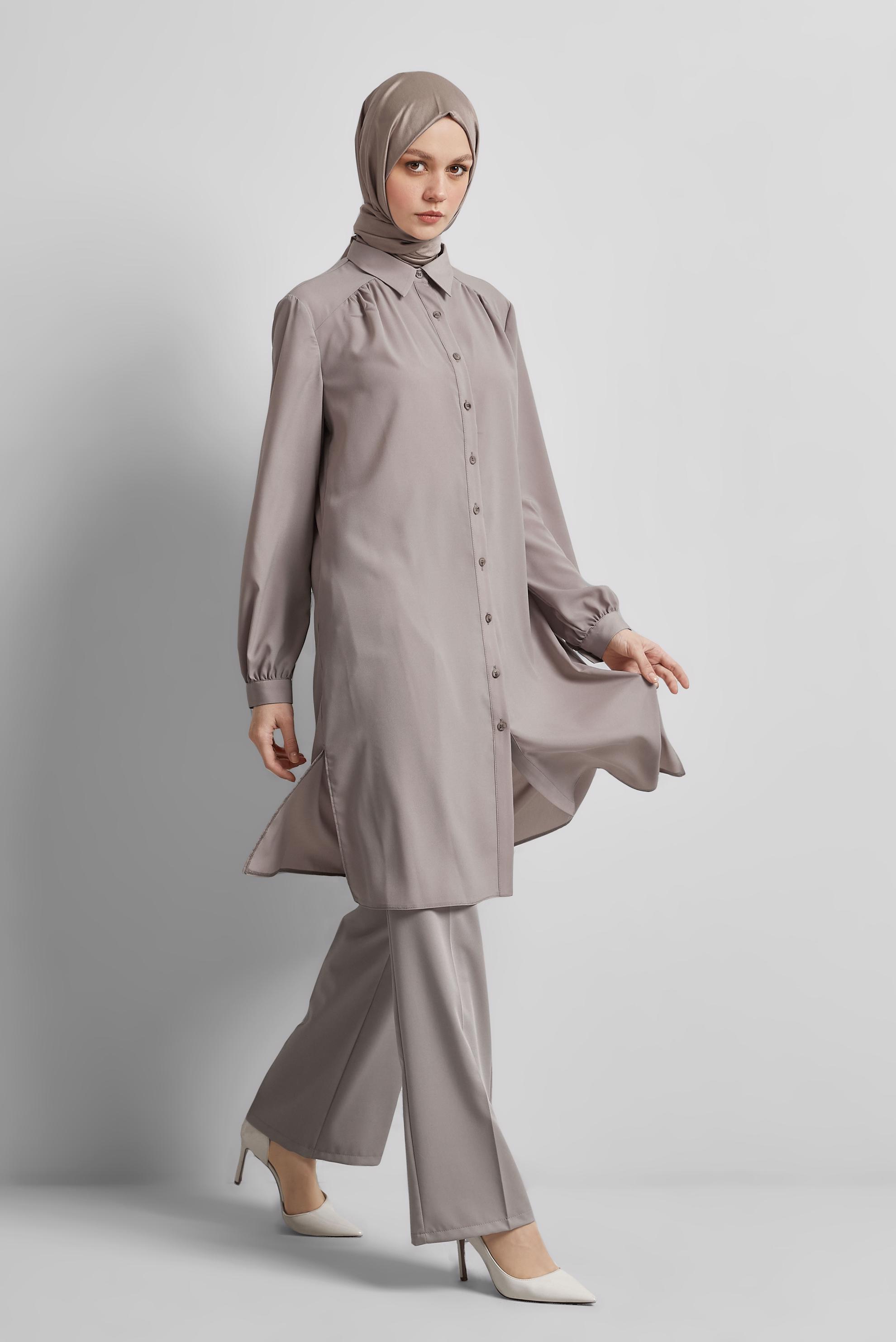 Tesettür giyim VİZON GÖMLEK YAKA TUNİK 45416