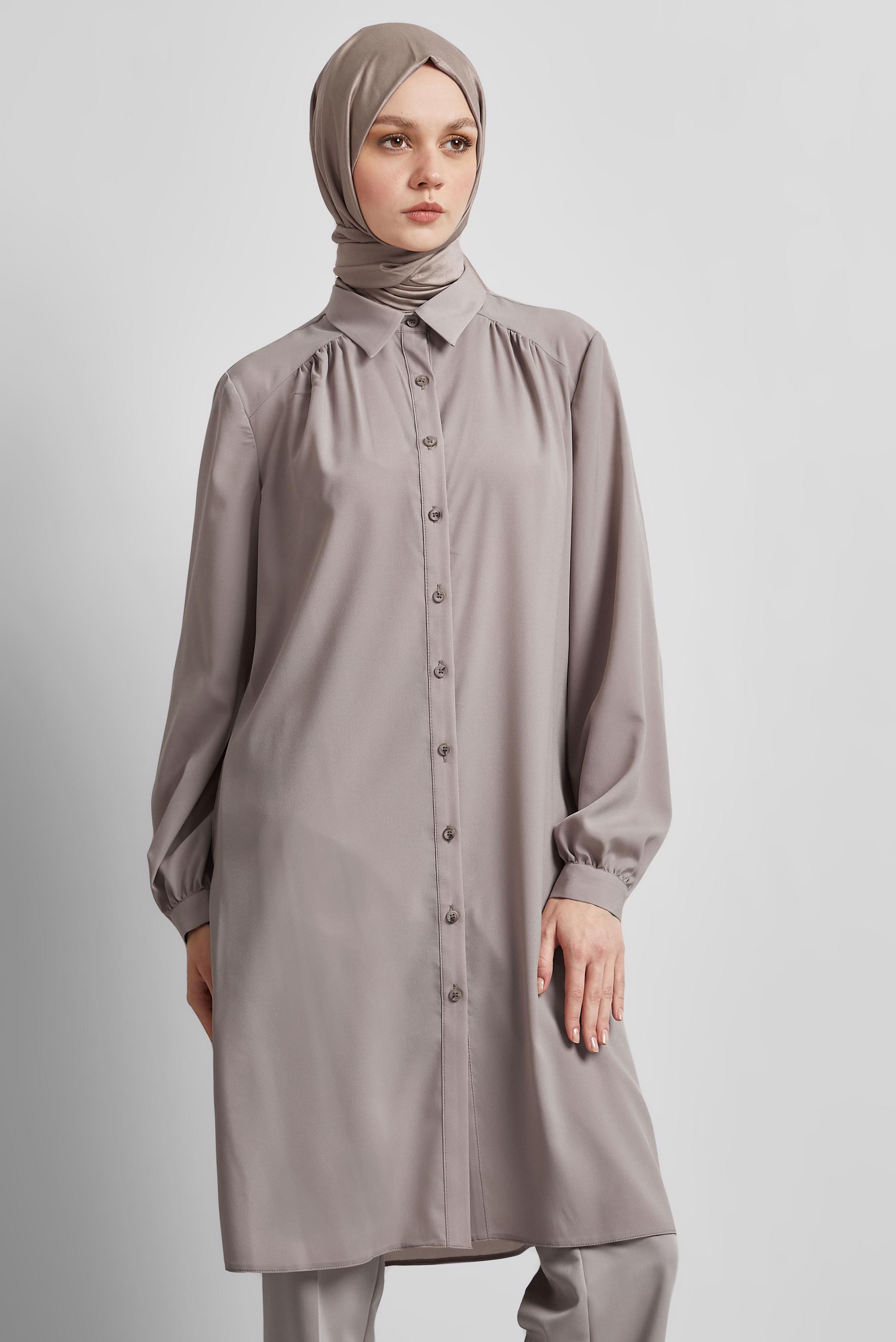Tesettür giyim VİZON GÖMLEK YAKA TUNİK 45416