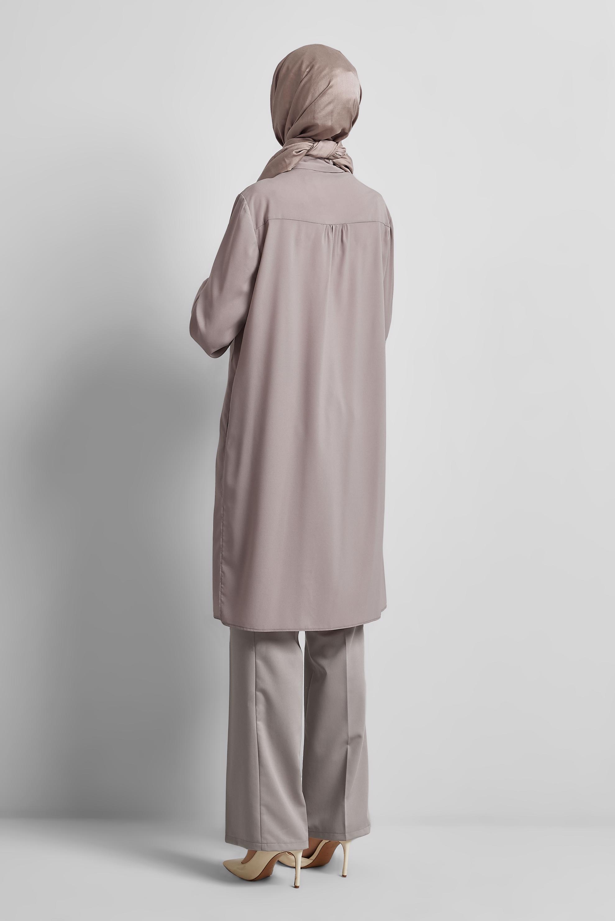 Tesettür giyim VİZON GÖMLEK YAKA TUNİK 45416