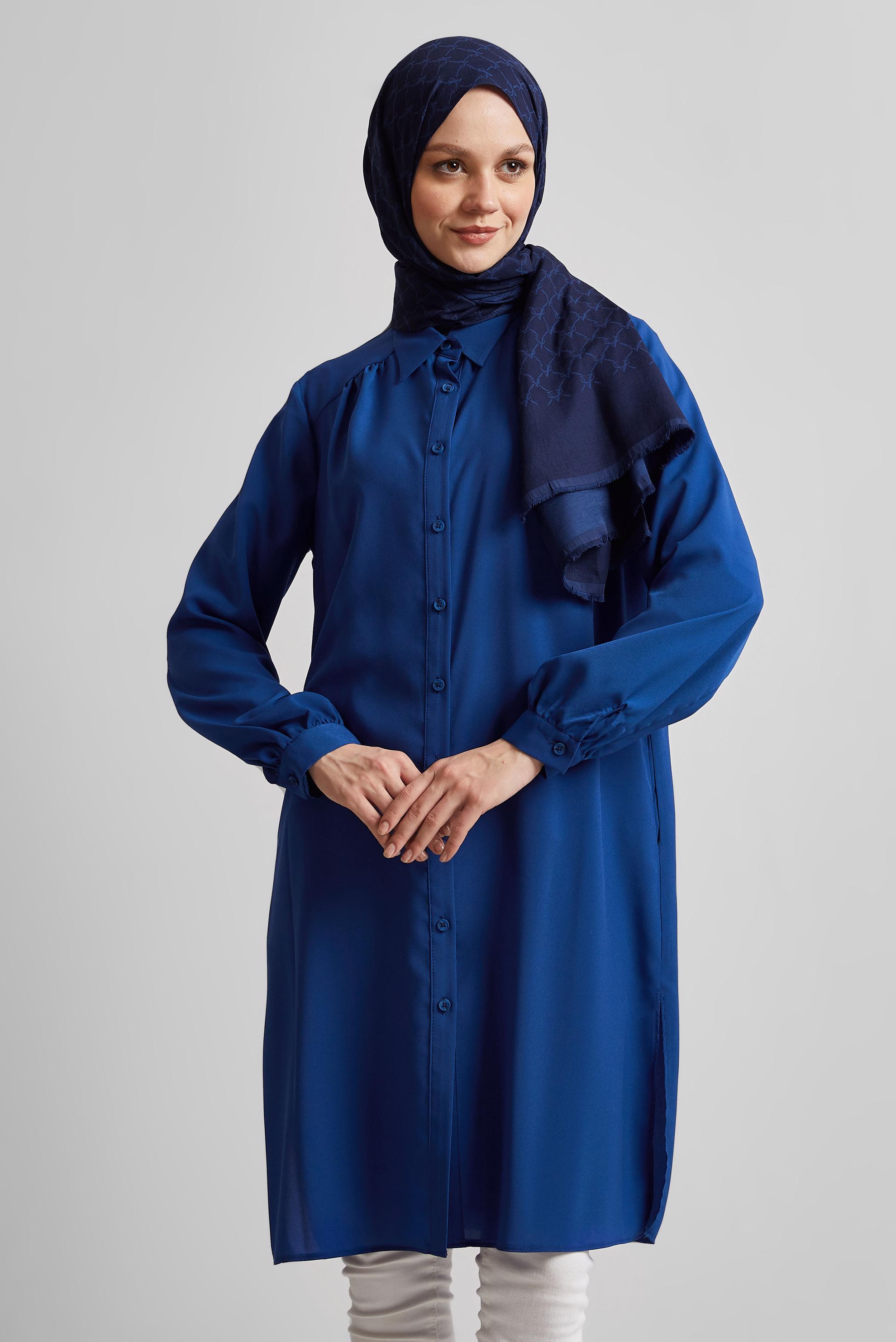 Tesettür giyim LACİVERT GÖMLEK YAKA TUNİK 45416