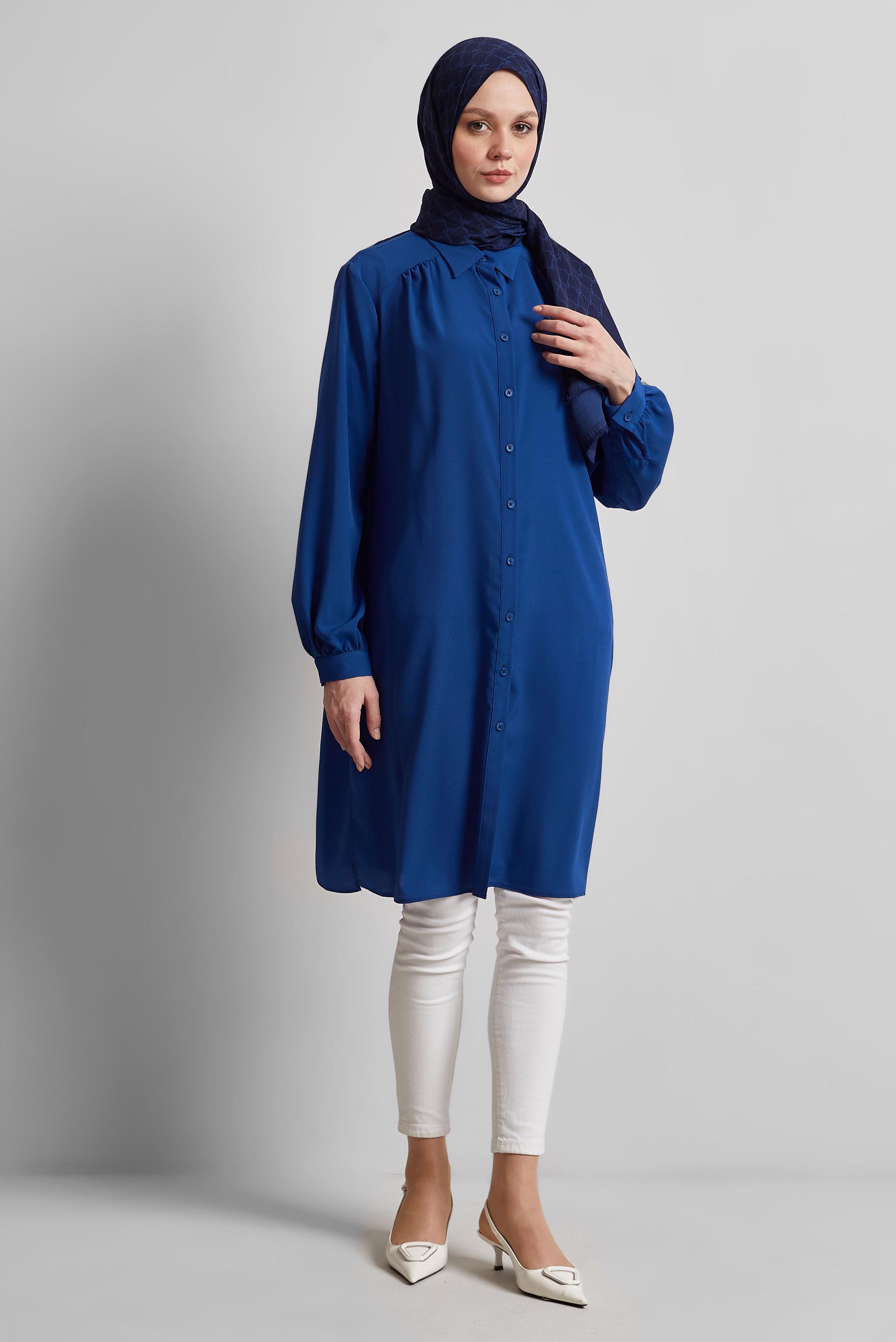 Tesettür giyim LACİVERT GÖMLEK YAKA TUNİK 45416