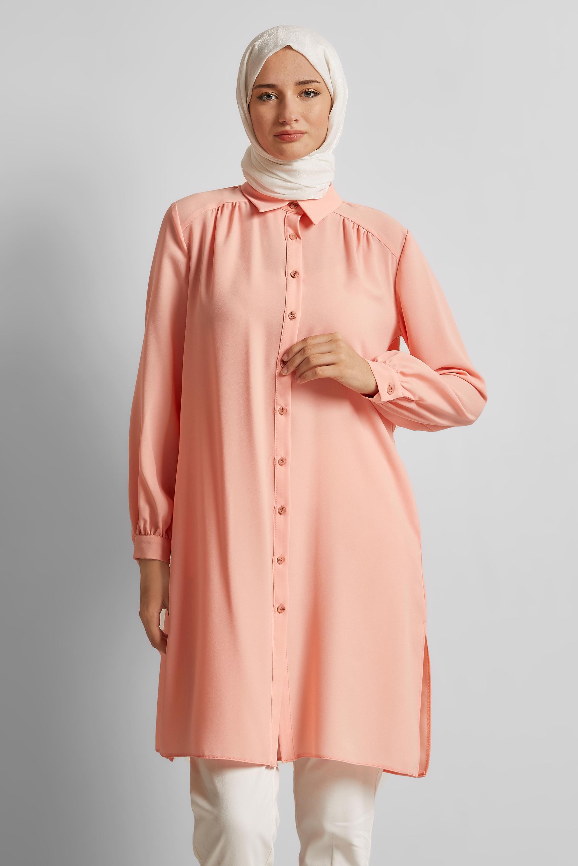 Tesettür giyim PUDRA GÖMLEK YAKA TUNİK 45416