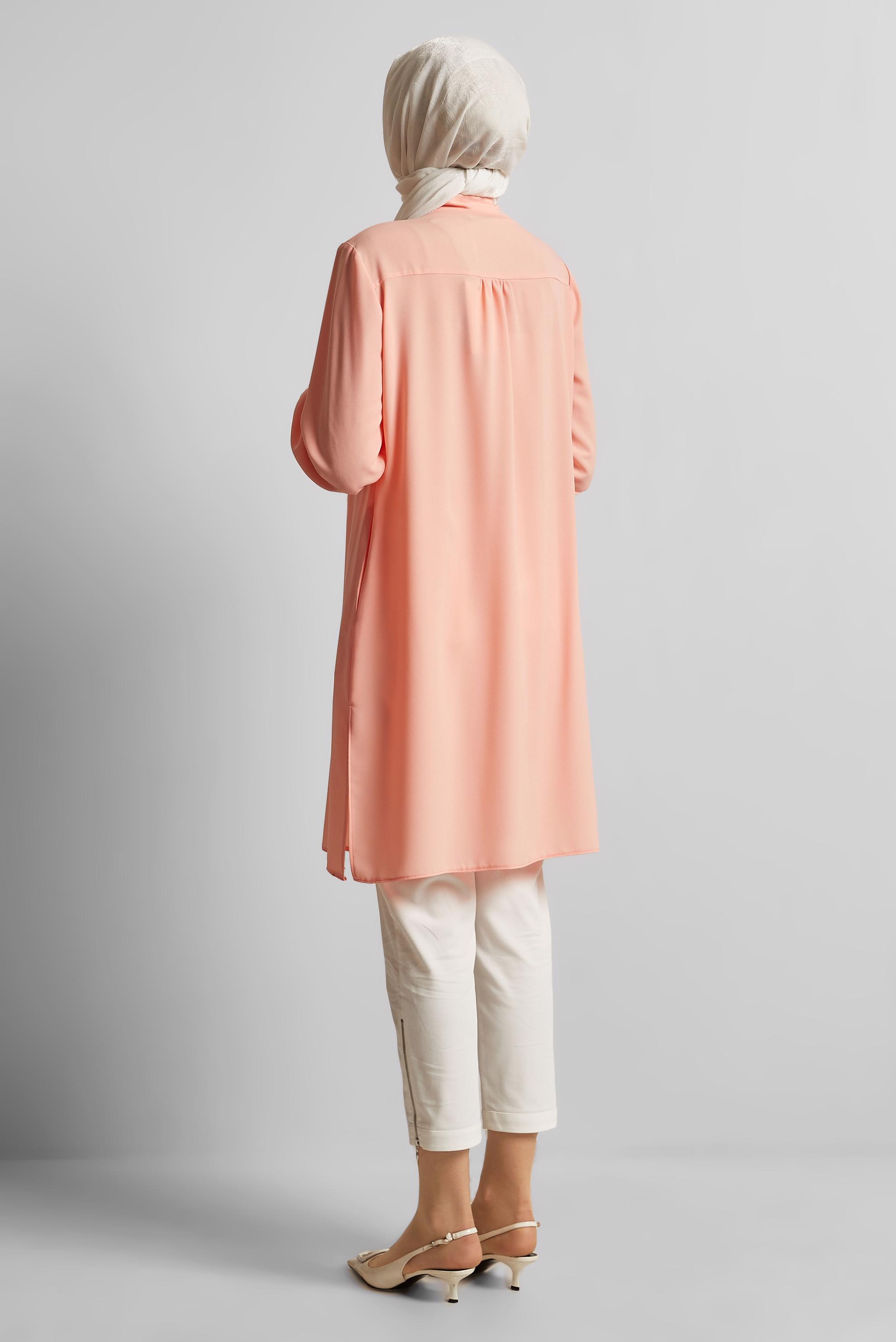 Tesettür giyim PUDRA GÖMLEK YAKA TUNİK 45416