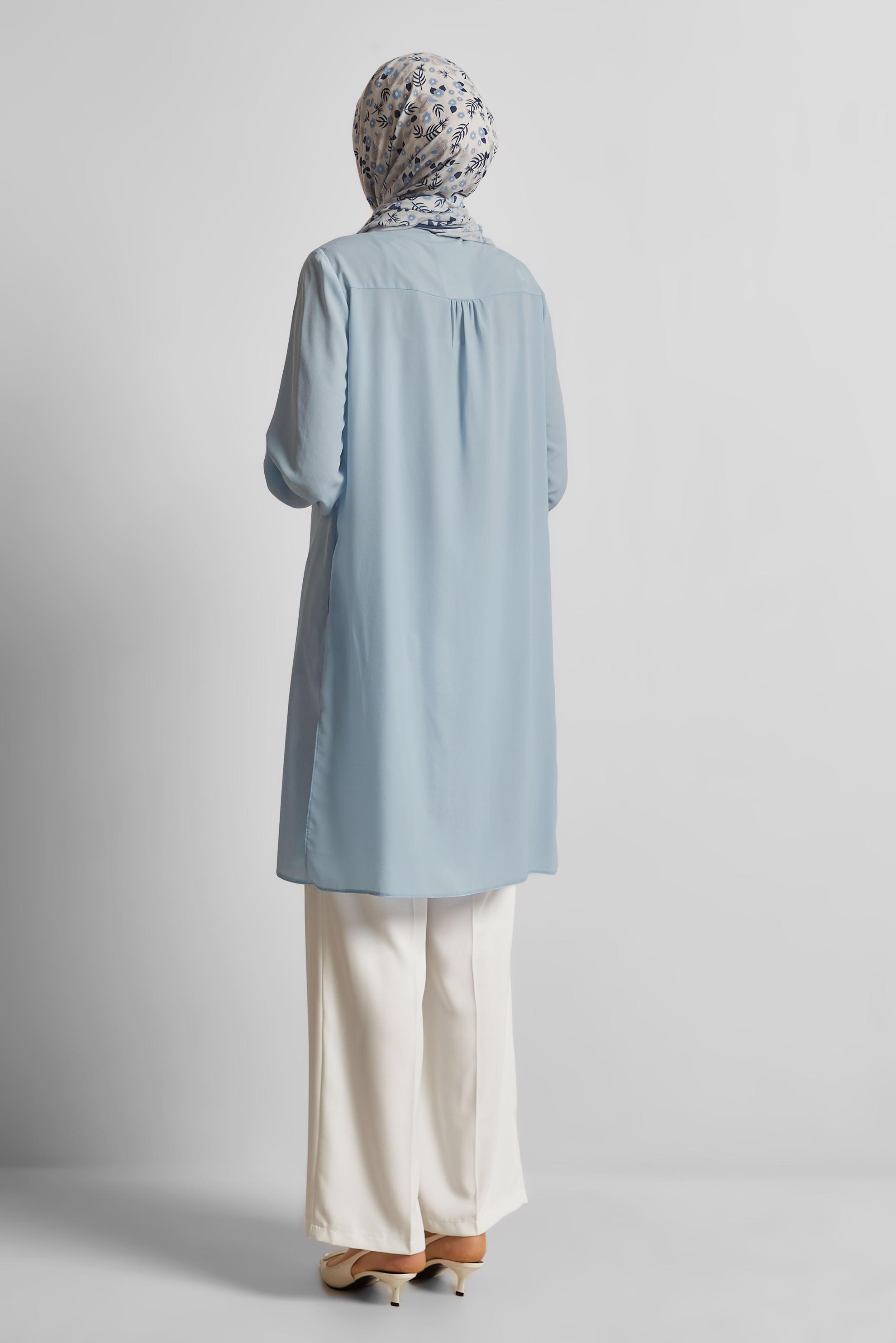 Tesettür giyim MAVİ GÖMLEK YAKA TUNİK 45416