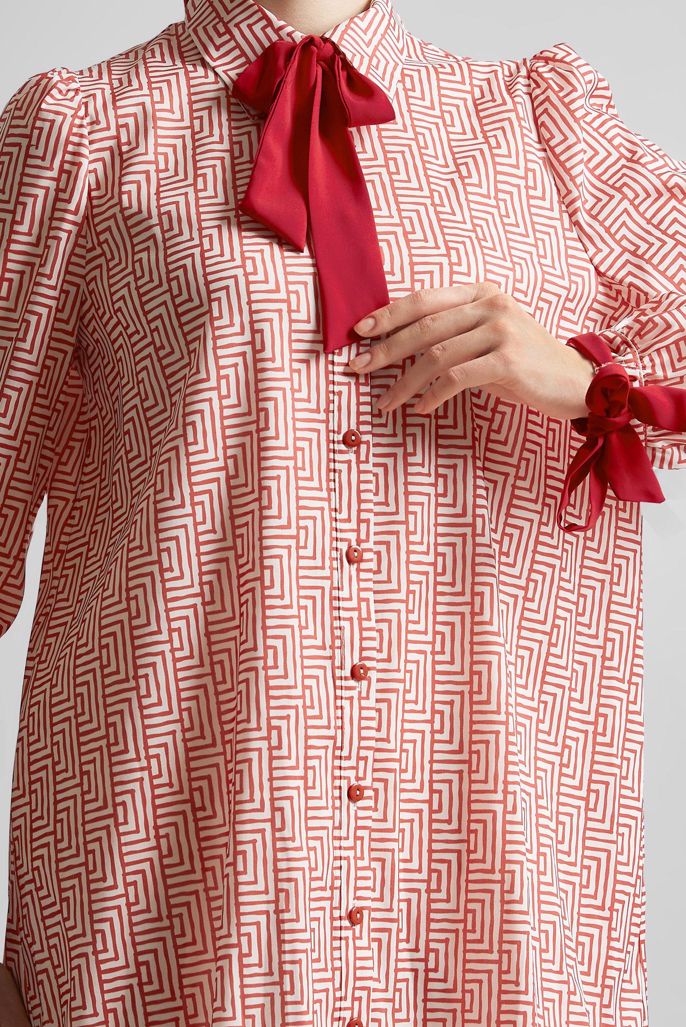 Tesettür giyim KIRMIZI DESENLİ TUNİK 45417	