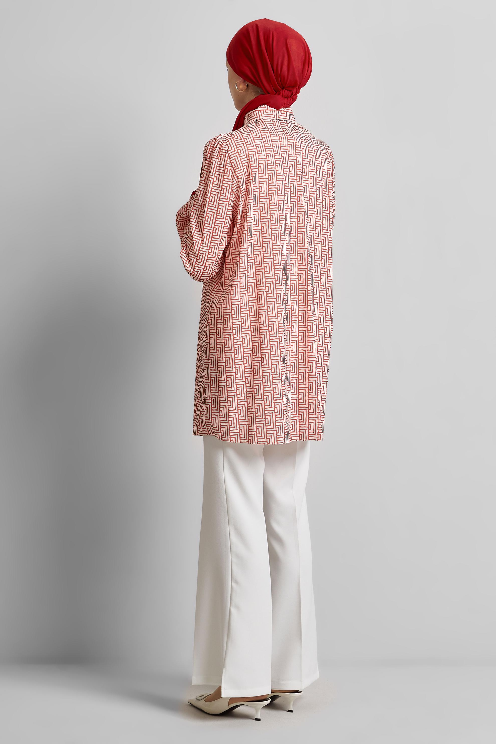 Tesettür giyim KIRMIZI DESENLİ TUNİK 45417	