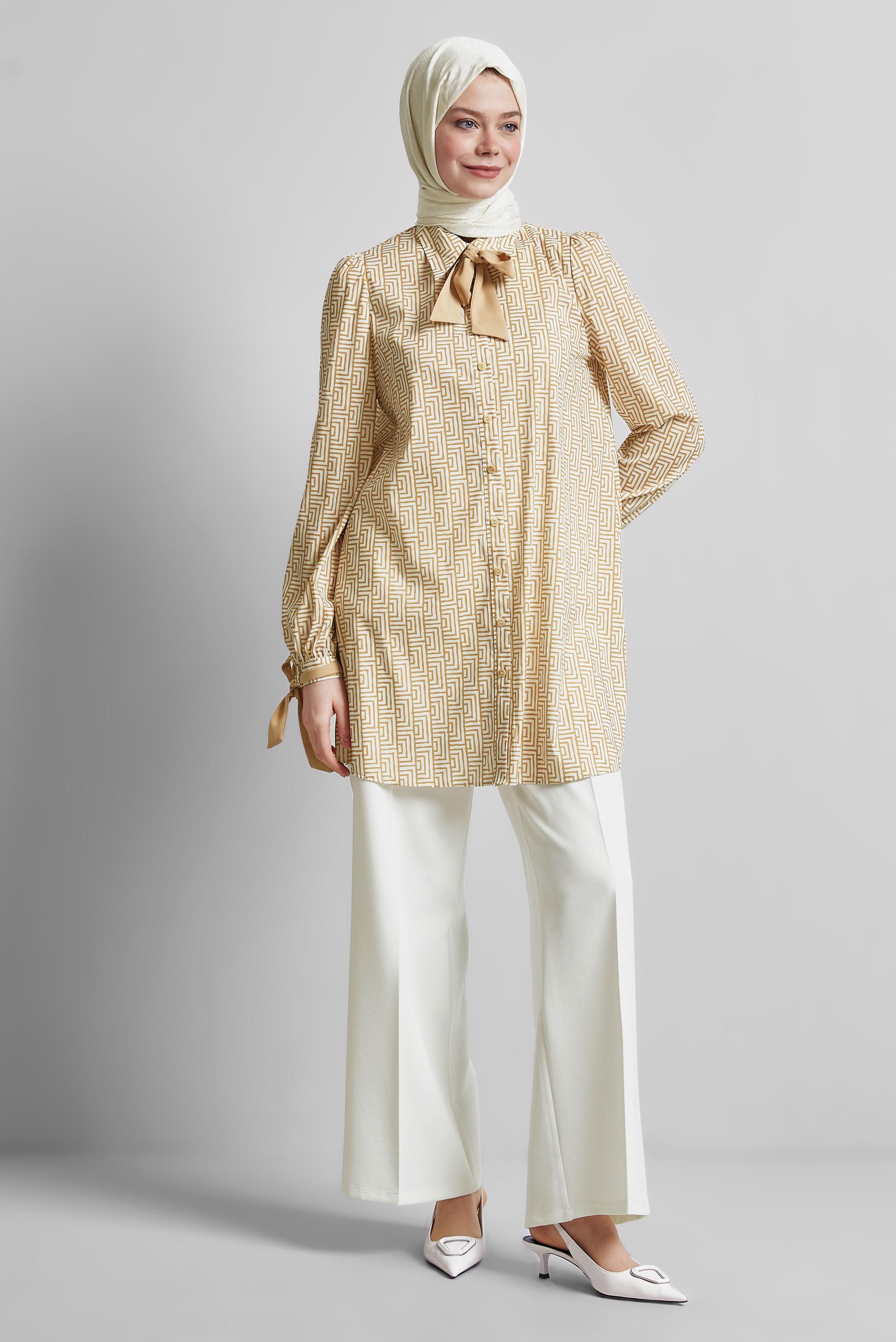 Tesettür giyim KAHVE DESENLİ TUNİK 45417	