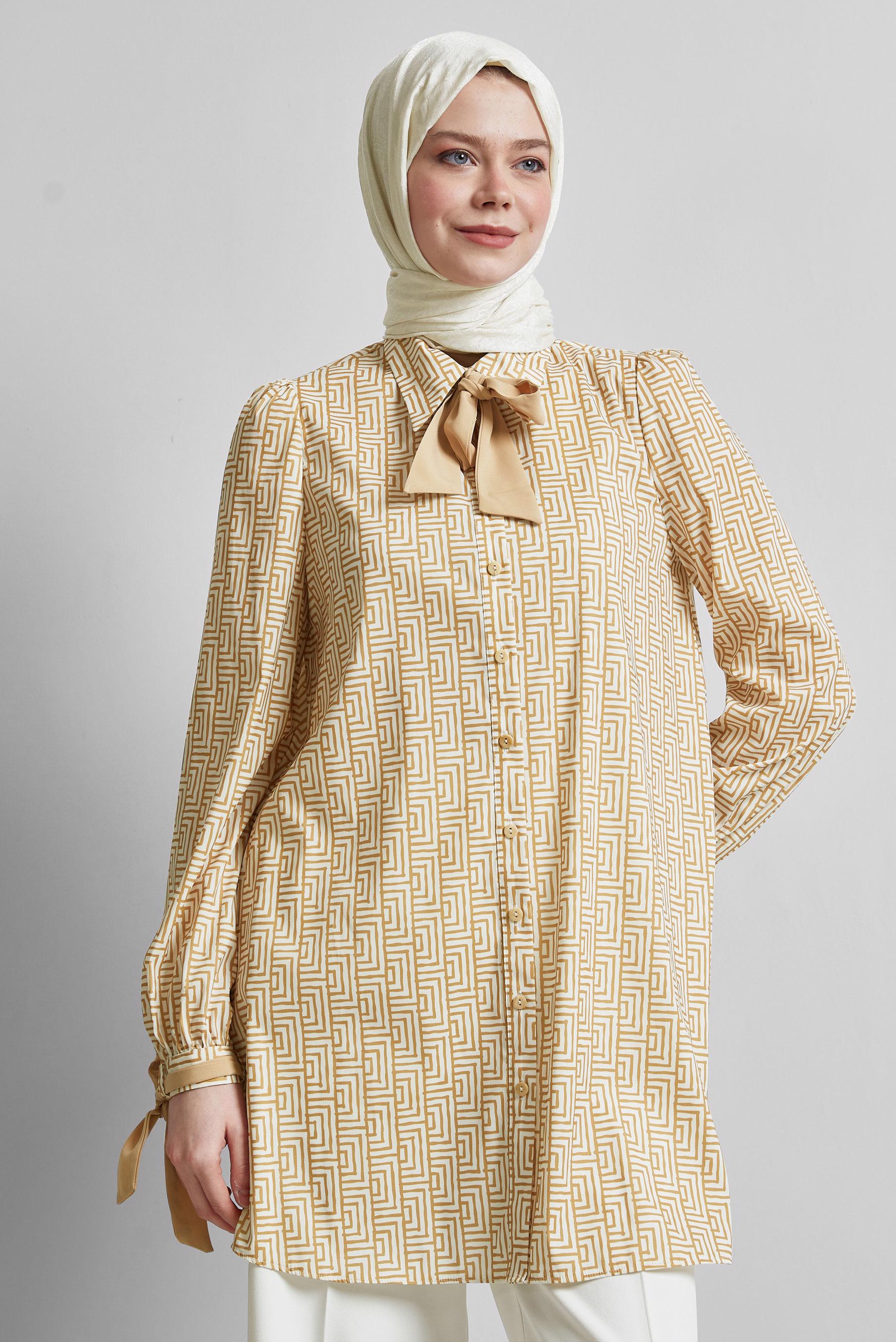 Tesettür giyim KAHVE DESENLİ TUNİK 45417	