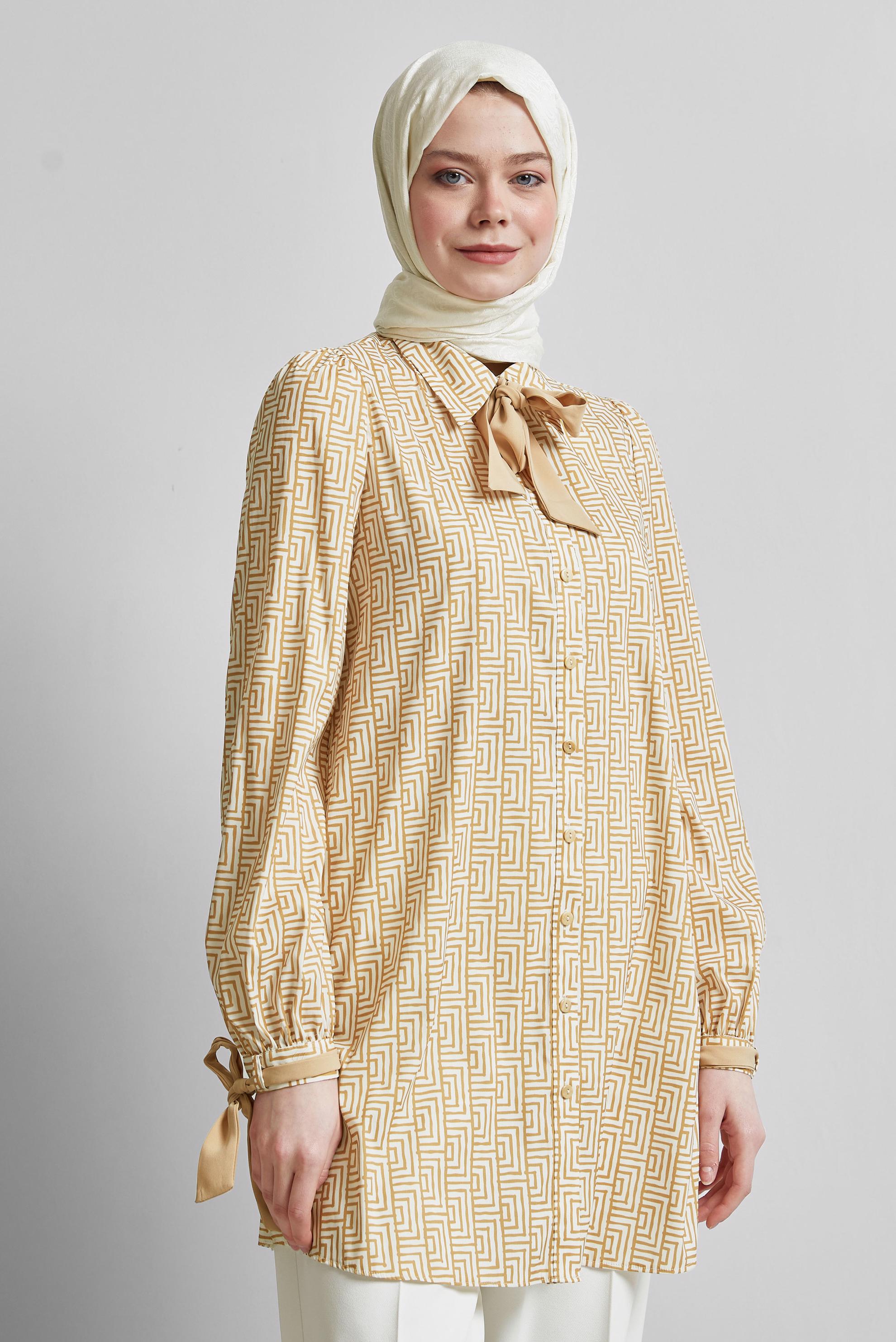 Tesettür giyim KAHVE DESENLİ TUNİK 45417	