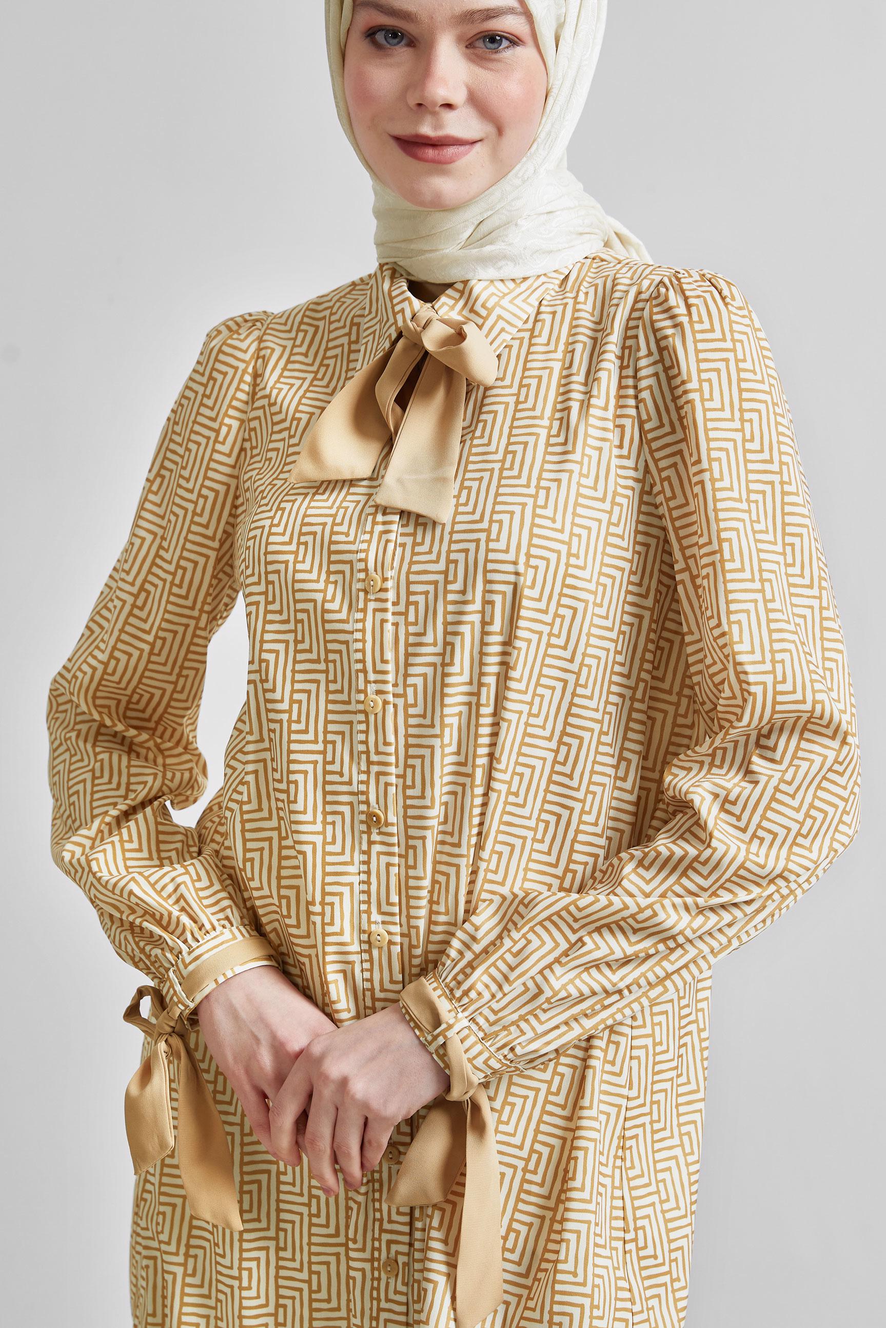 Tesettür giyim KAHVE DESENLİ TUNİK 45417	
