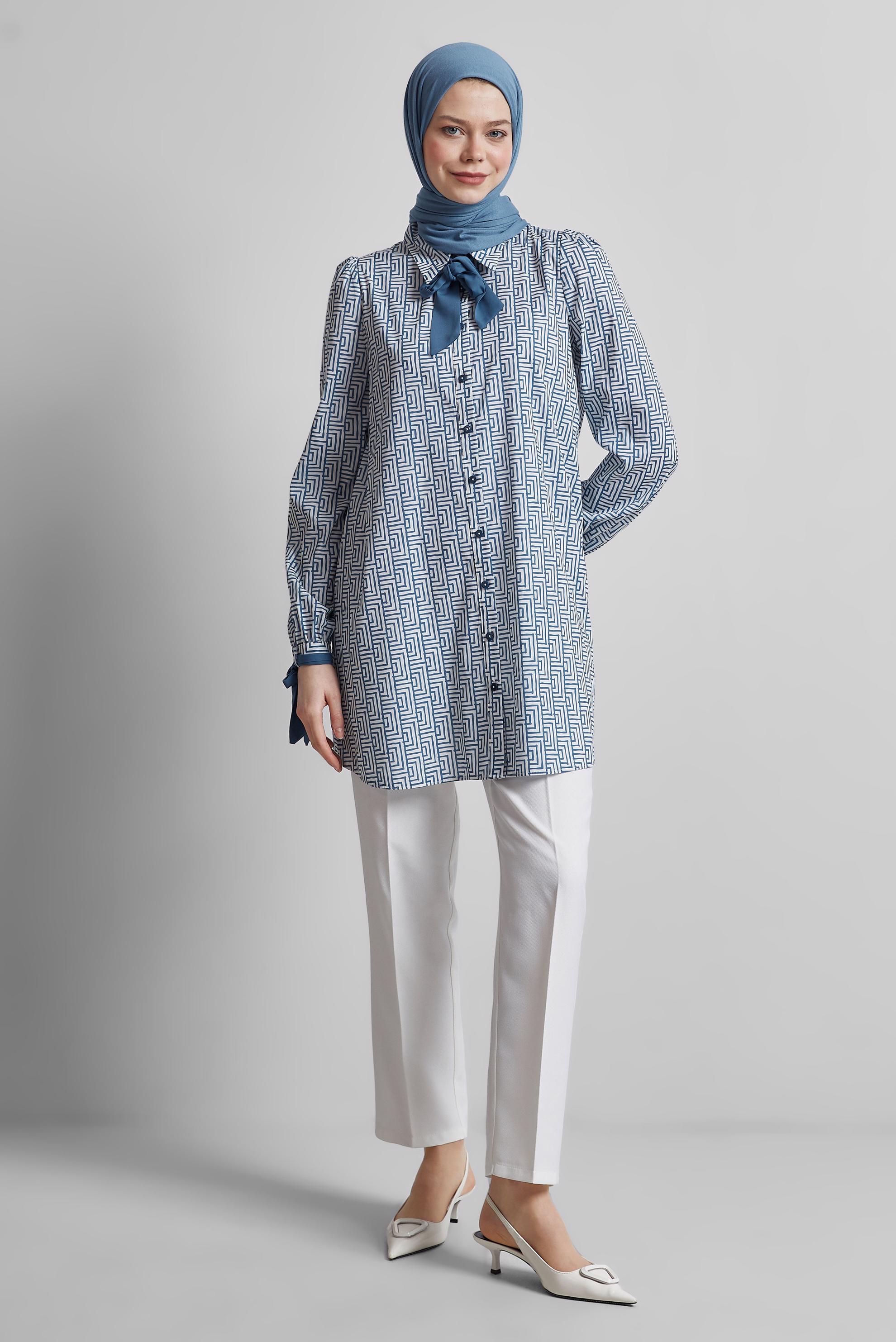 Tesettür giyim LACİVERT DESENLİ TUNİK 45417	