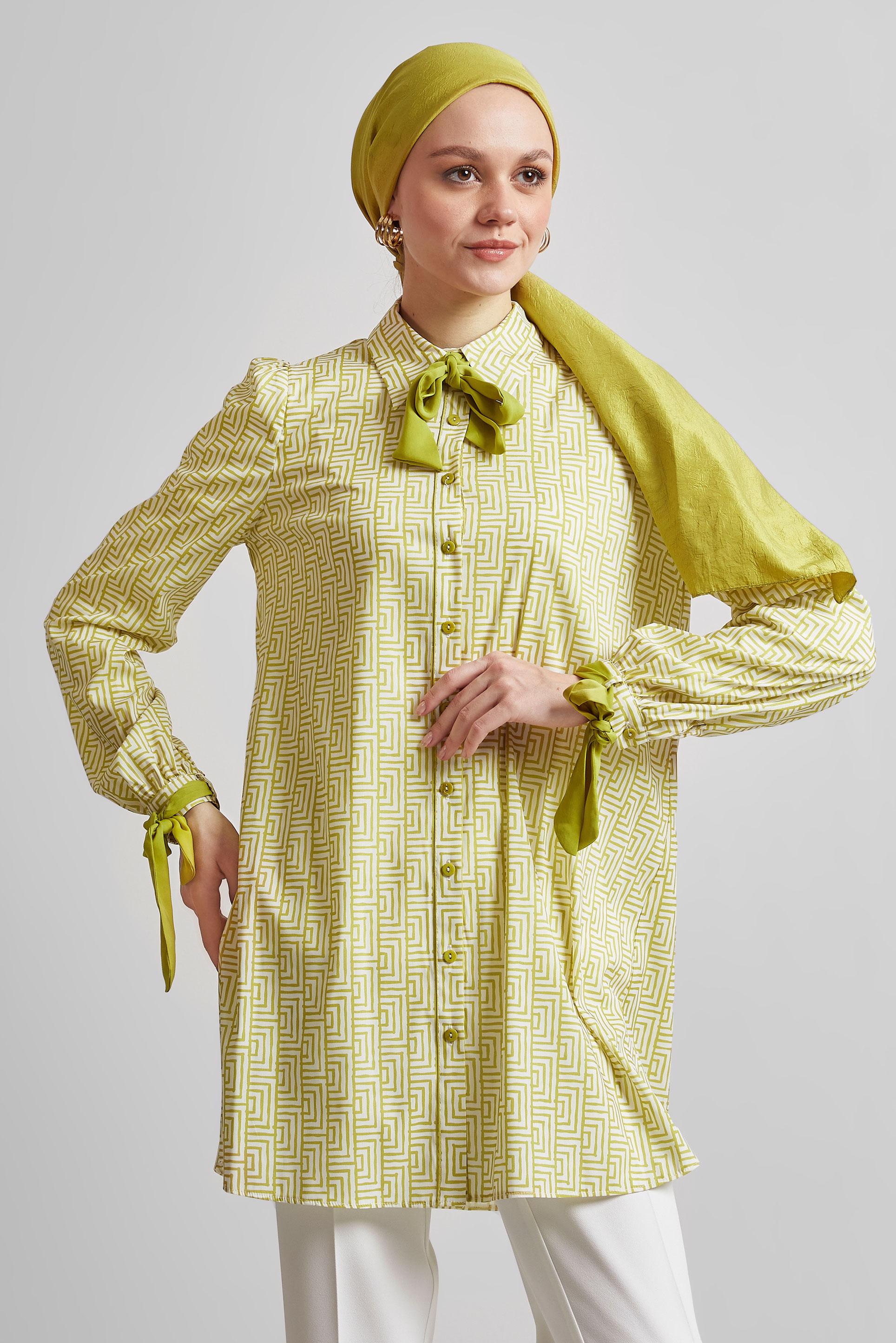 Tesettür giyim YEŞİL DESENLİ TUNİK 45417	