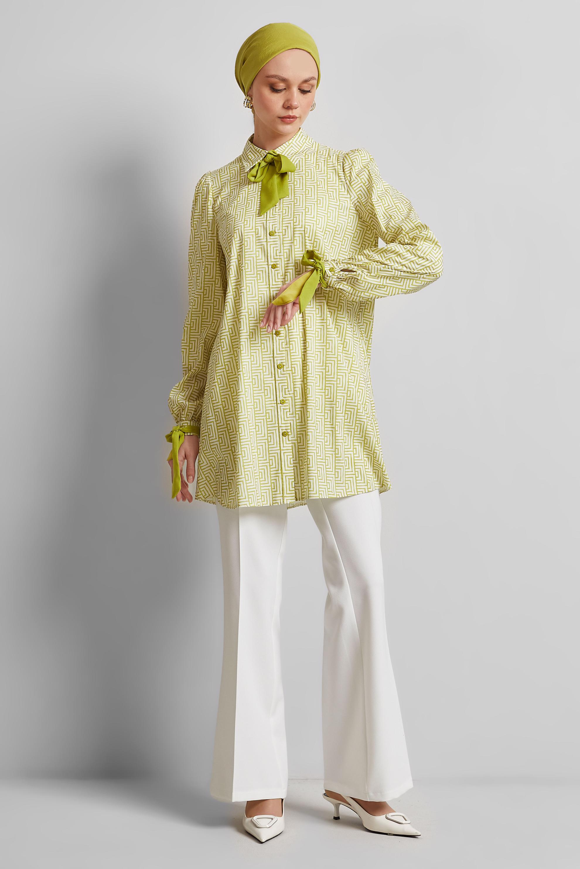 Tesettür giyim YEŞİL DESENLİ TUNİK 45417	