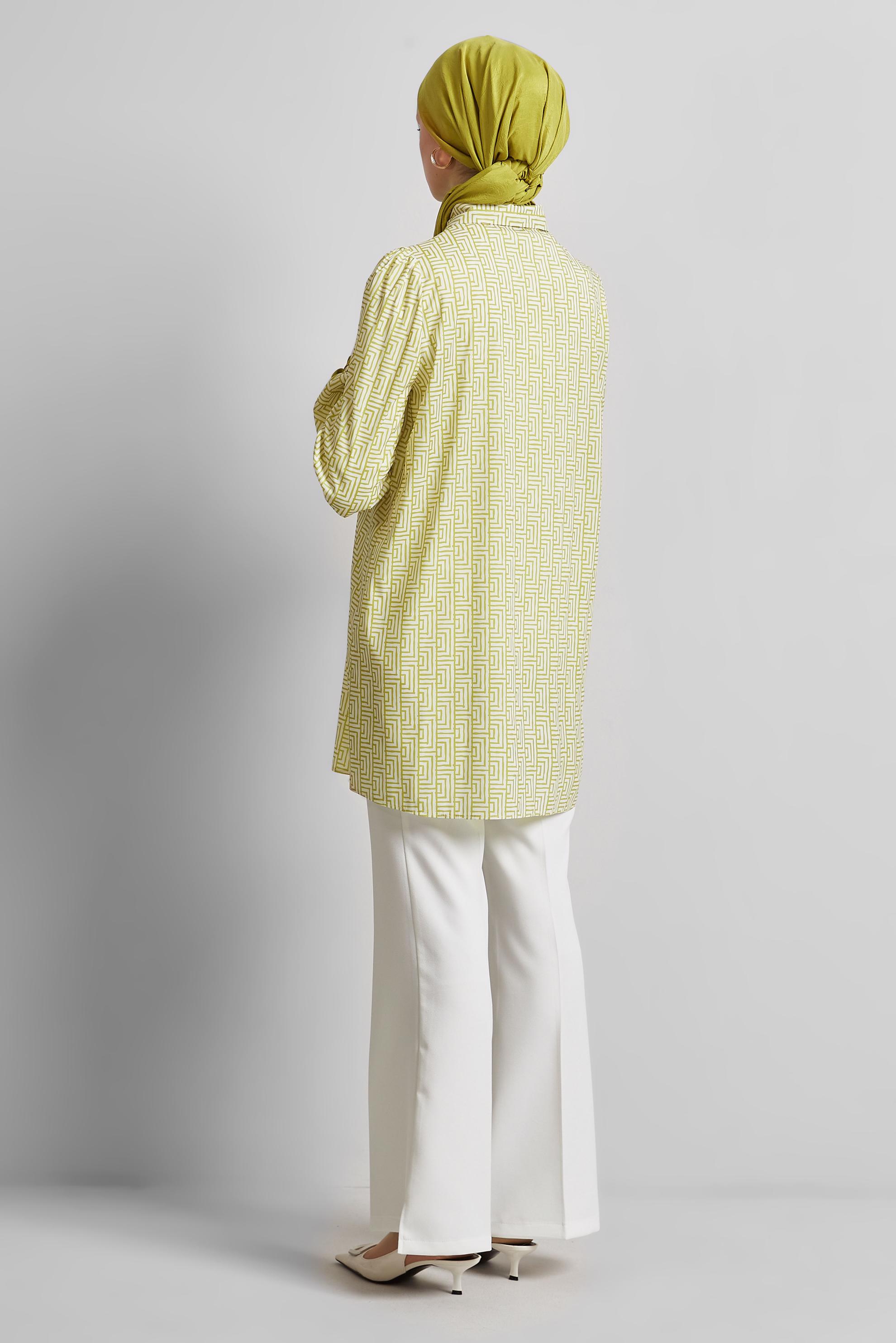 Tesettür giyim YEŞİL DESENLİ TUNİK 45417	