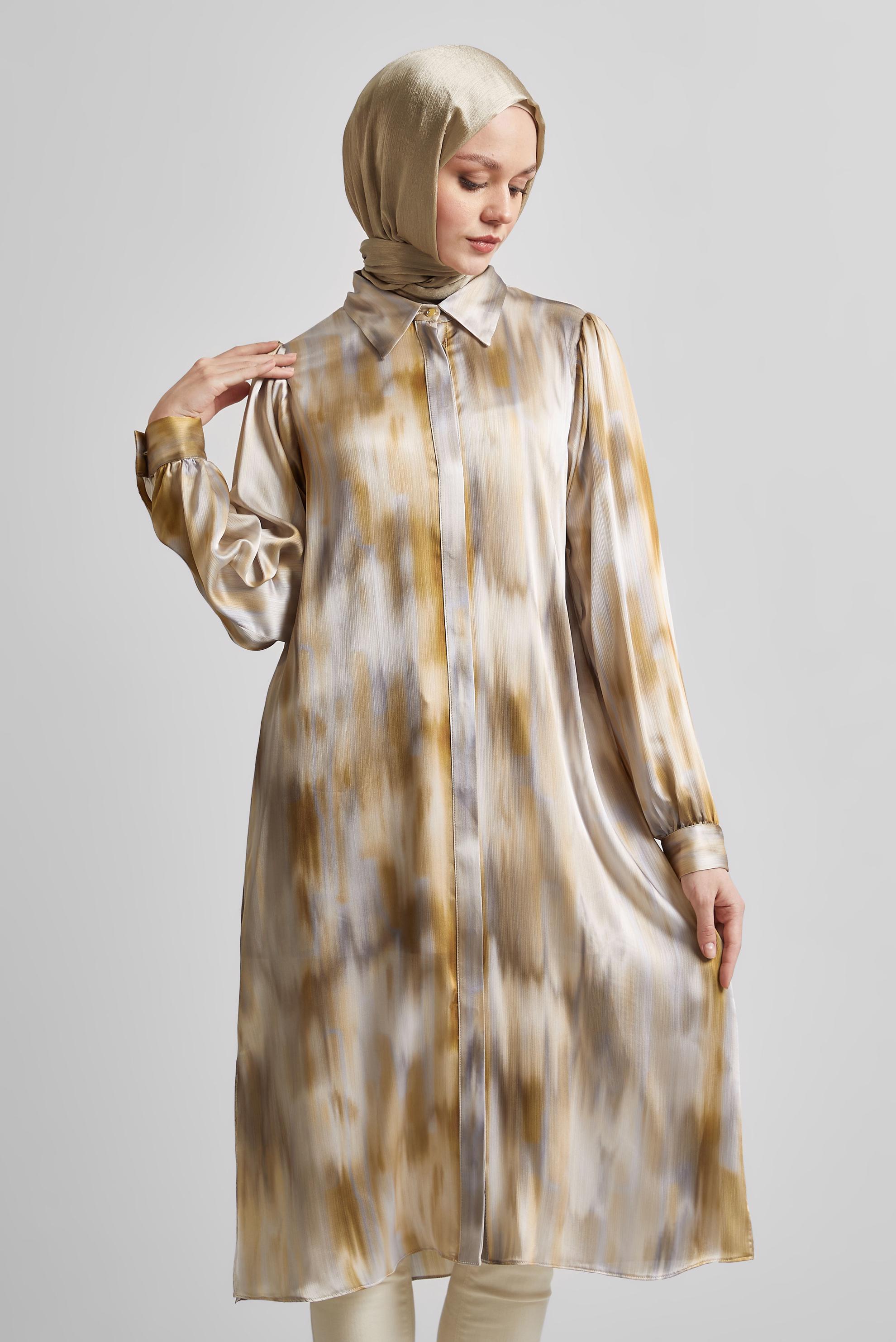 Tesettür giyim BAKIR / BRONZ UZUN SATEN TUNİK 45420