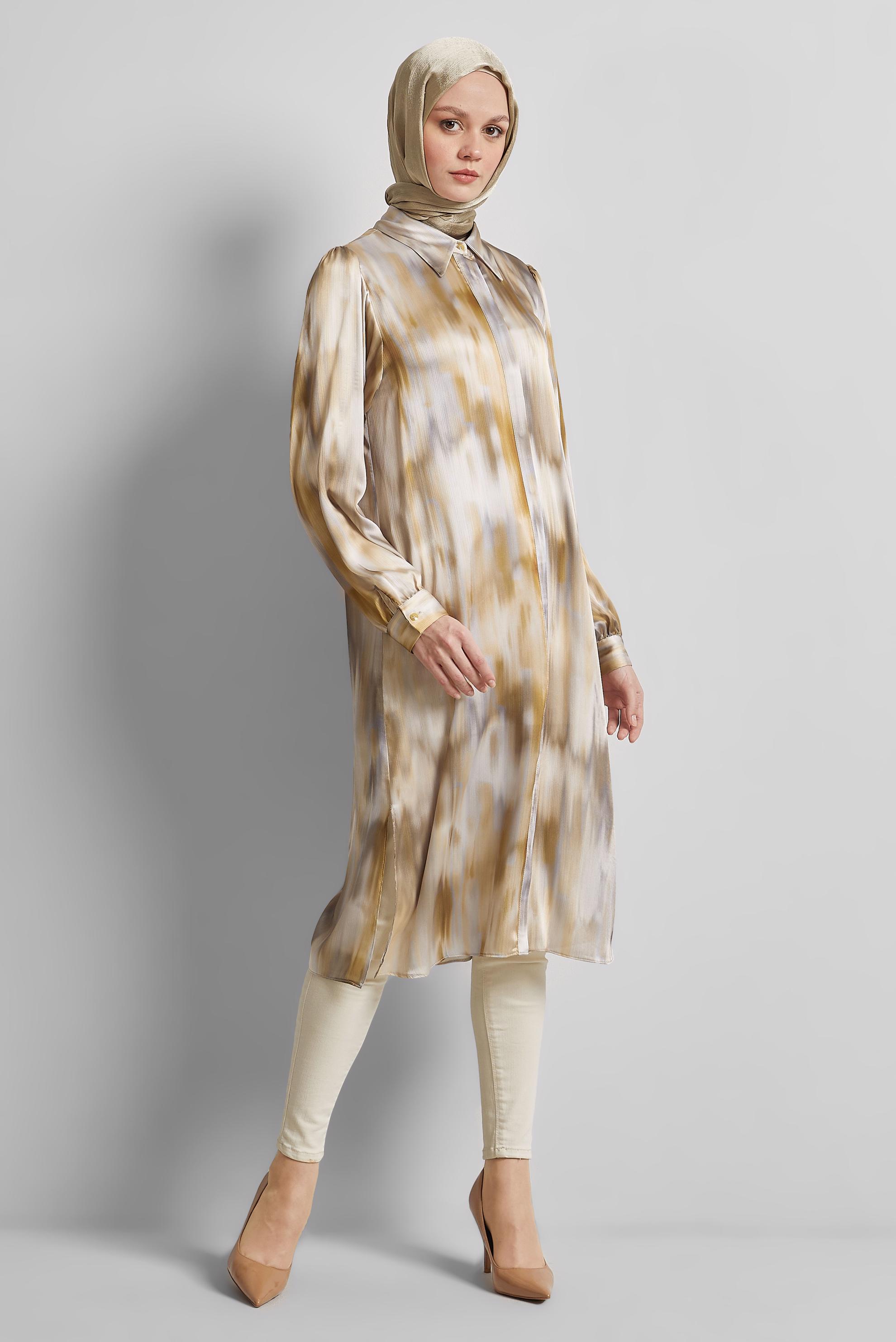 Tesettür giyim BAKIR / BRONZ UZUN SATEN TUNİK 45420