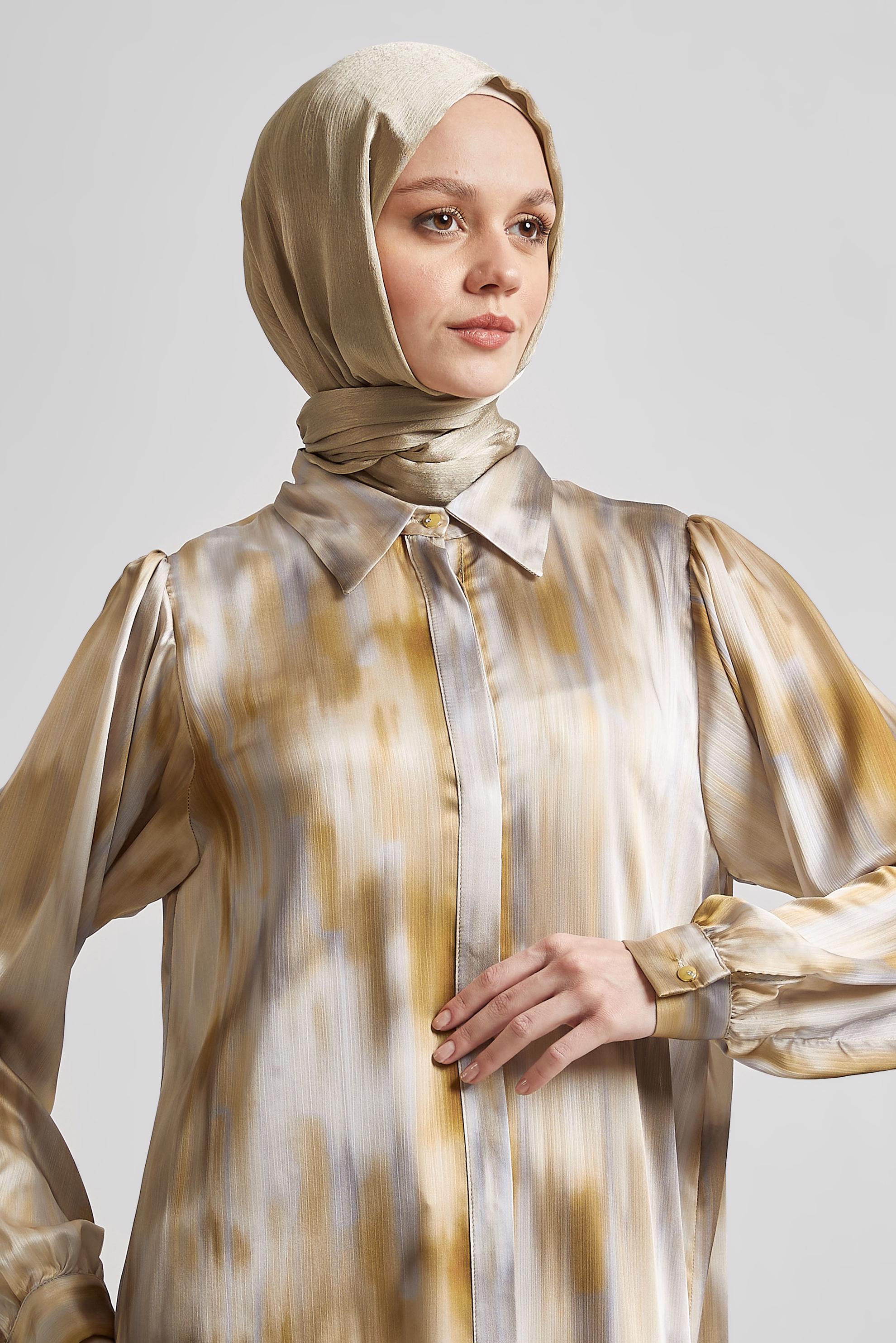 Tesettür giyim BAKIR / BRONZ UZUN SATEN TUNİK 45420