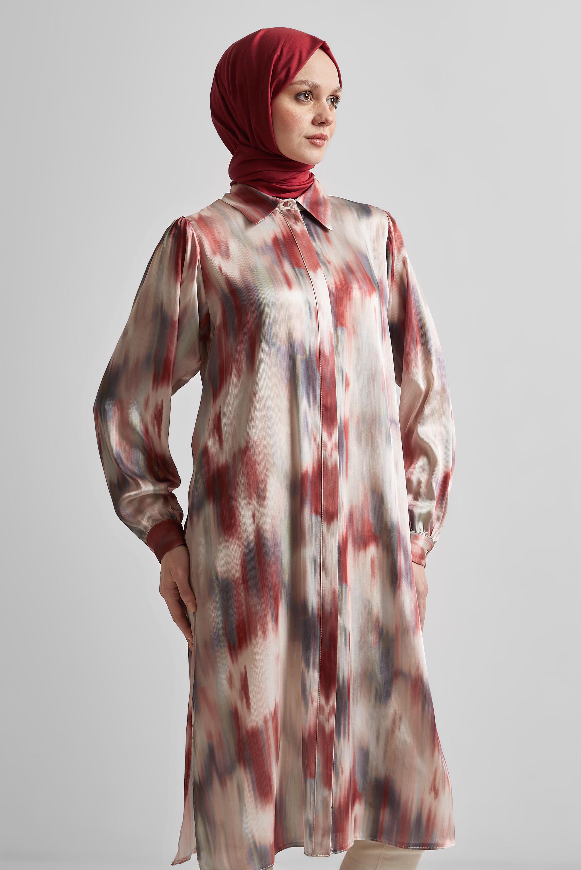 Tesettür giyim BORDO UZUN SATEN TUNİK 45420