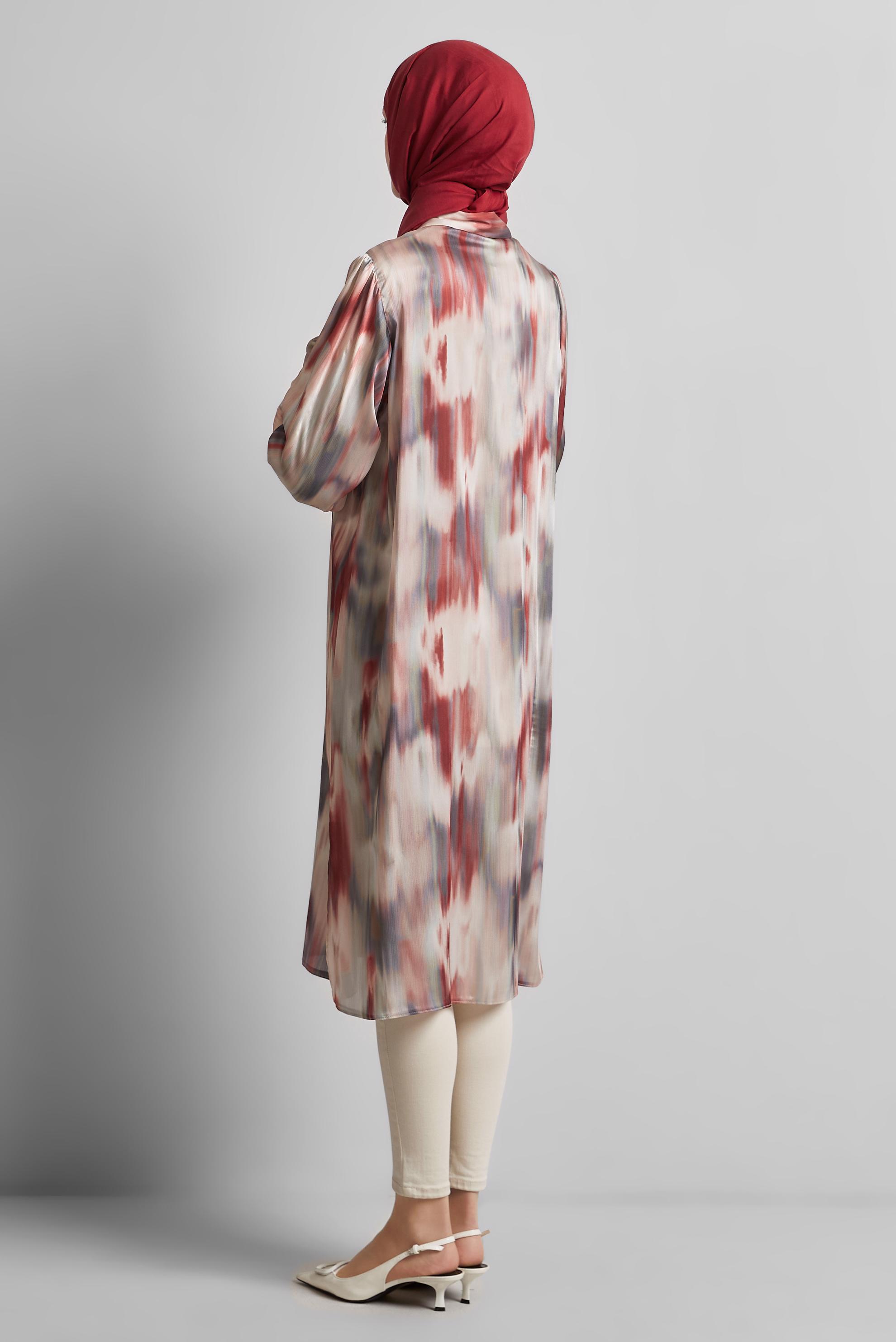 Tesettür giyim BORDO UZUN SATEN TUNİK 45420