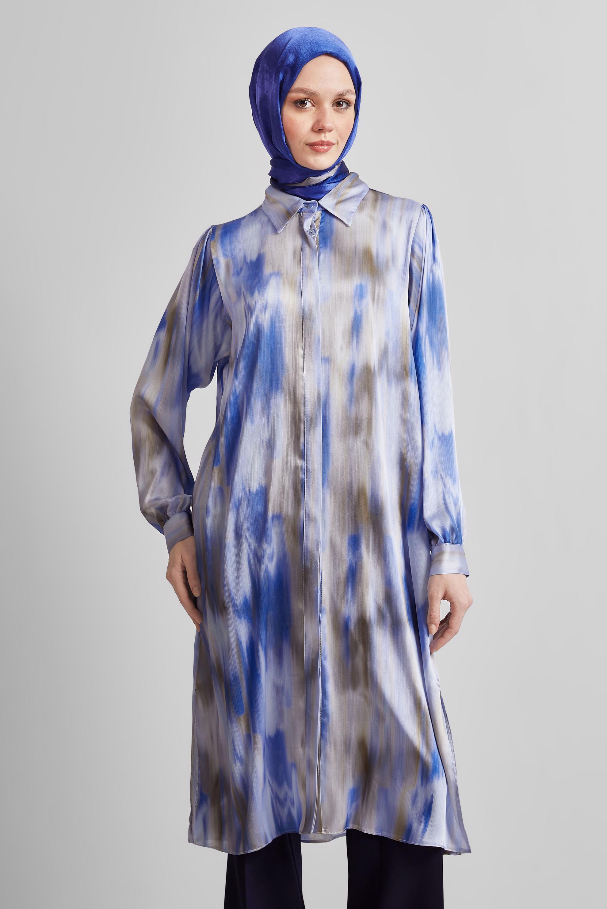 Tesettür giyim LACİVERT UZUN SATEN TUNİK 45420