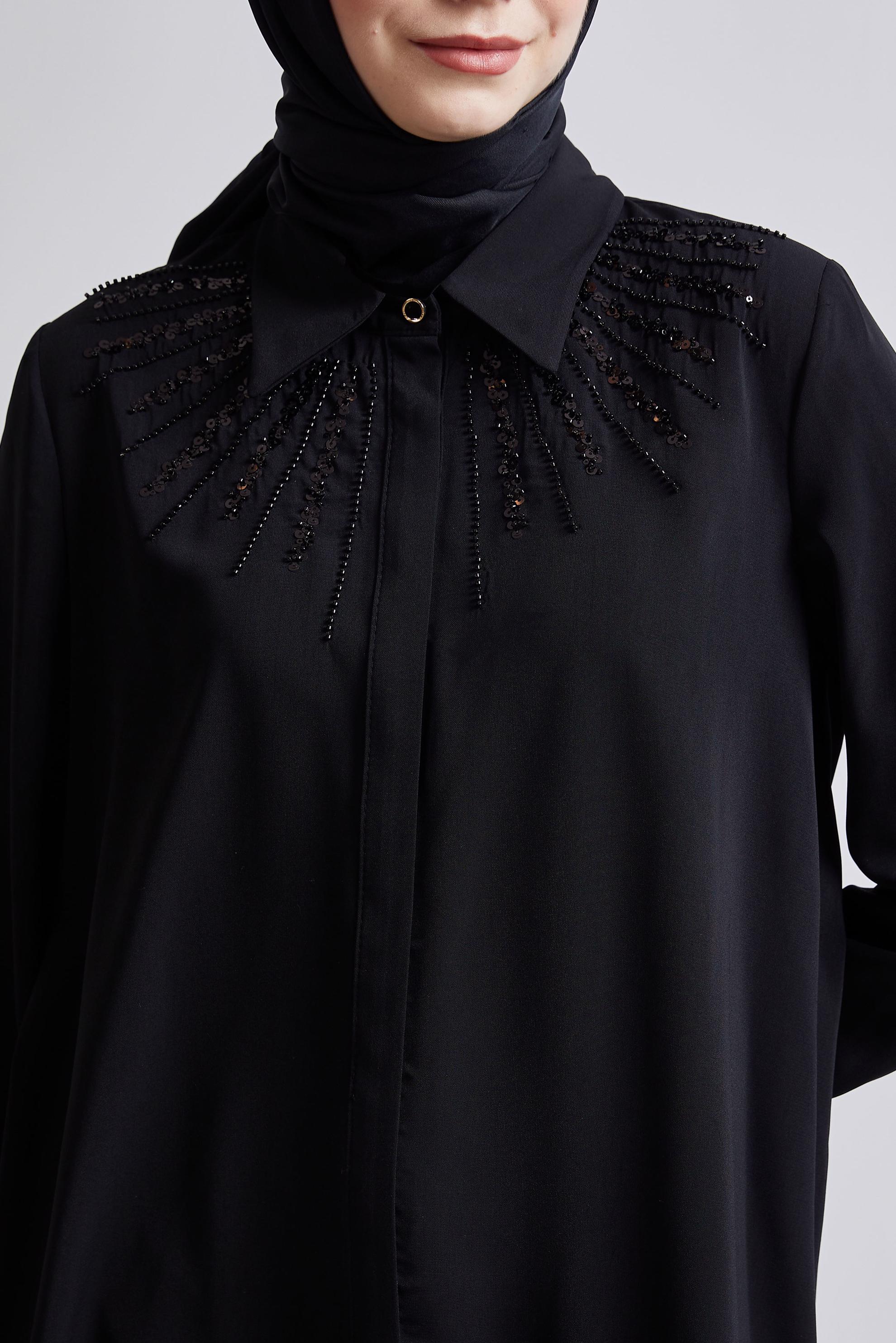 Tesettür giyim SİYAH GÖMLEK YAKA TUNİK 45421
