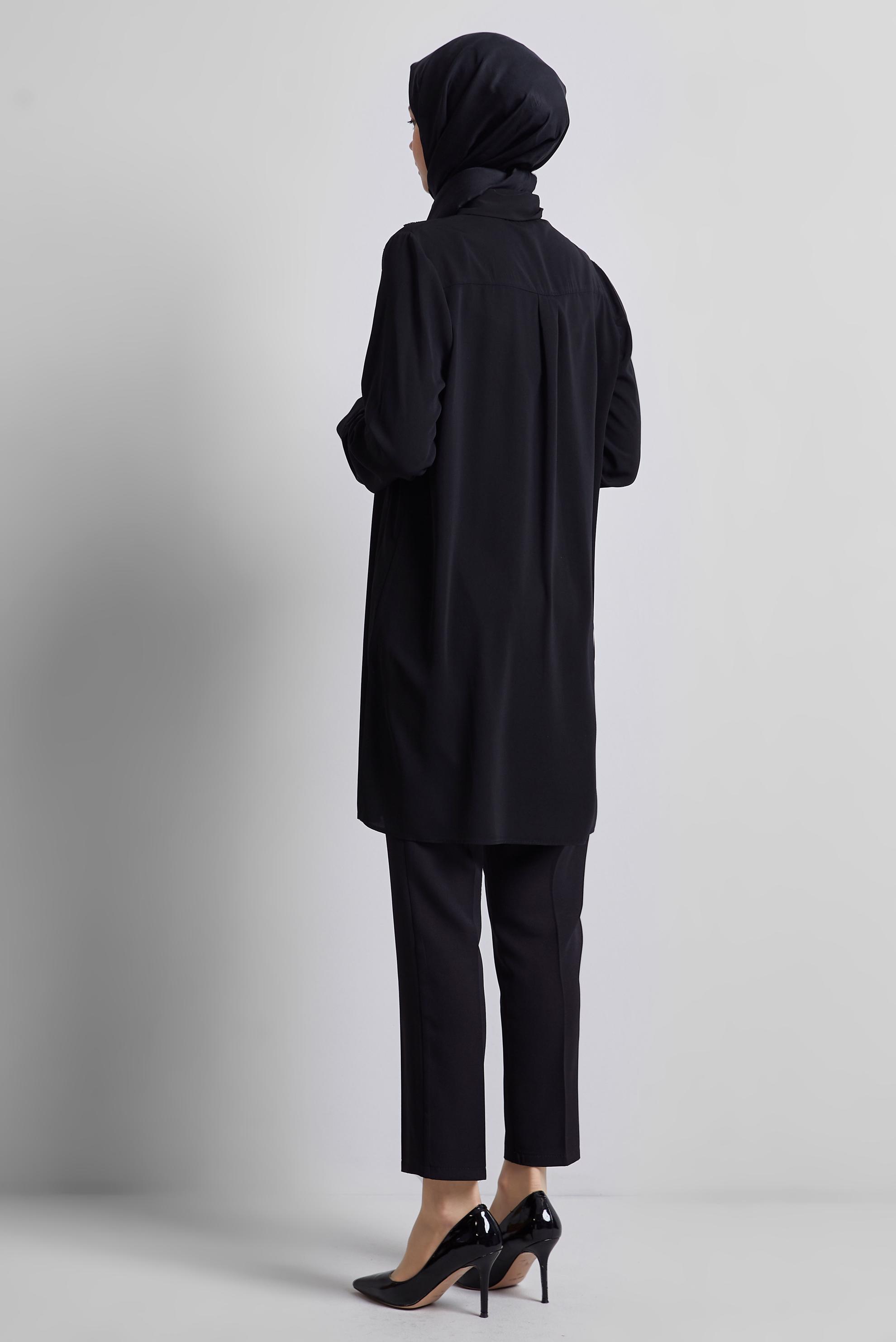 Tesettür giyim SİYAH GÖMLEK YAKA TUNİK 45421