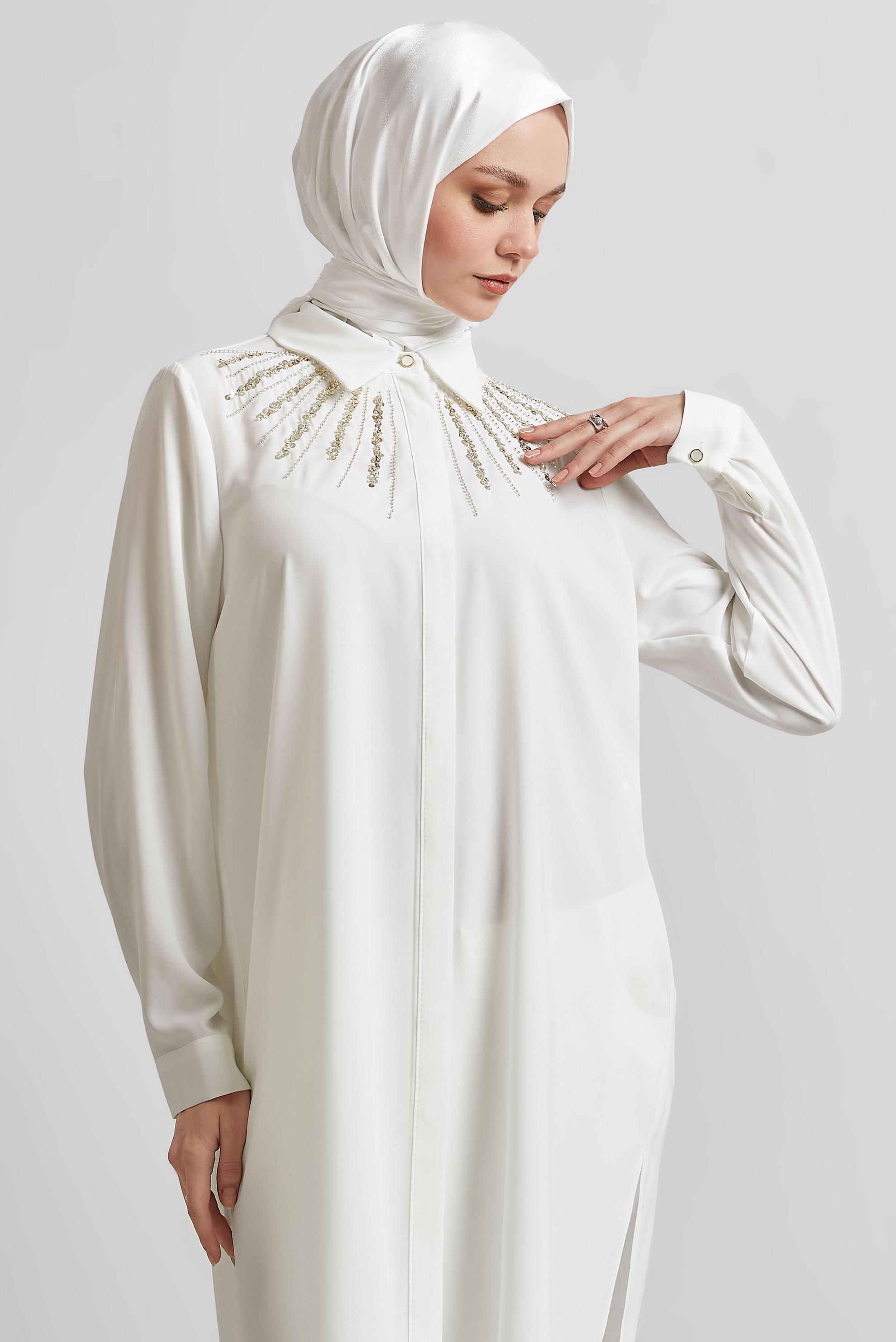 Tesettür giyim BEYAZ GÖMLEK YAKA TUNİK 45421
