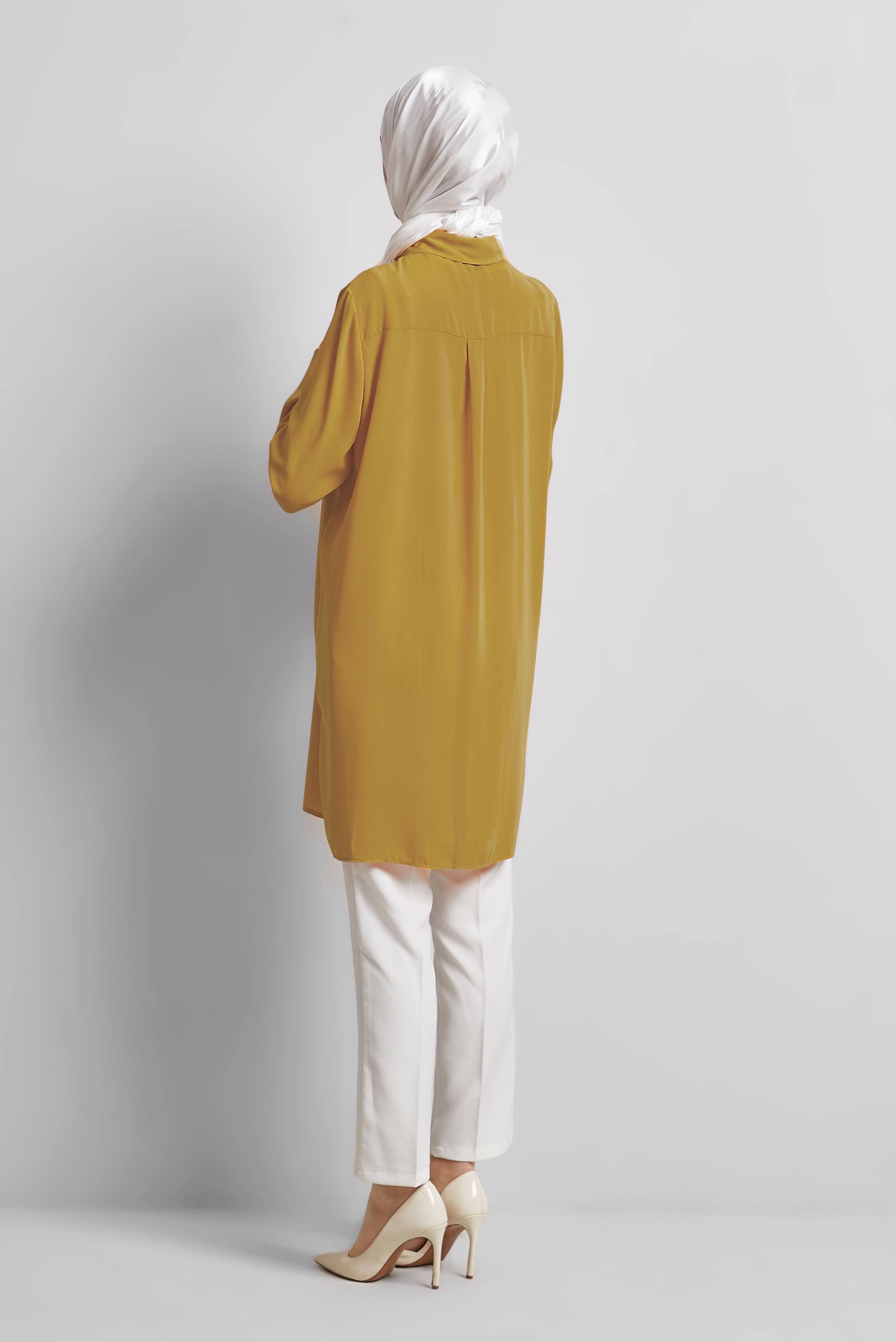 Tesettür giyim SARI GÖMLEK YAKA TUNİK 45421