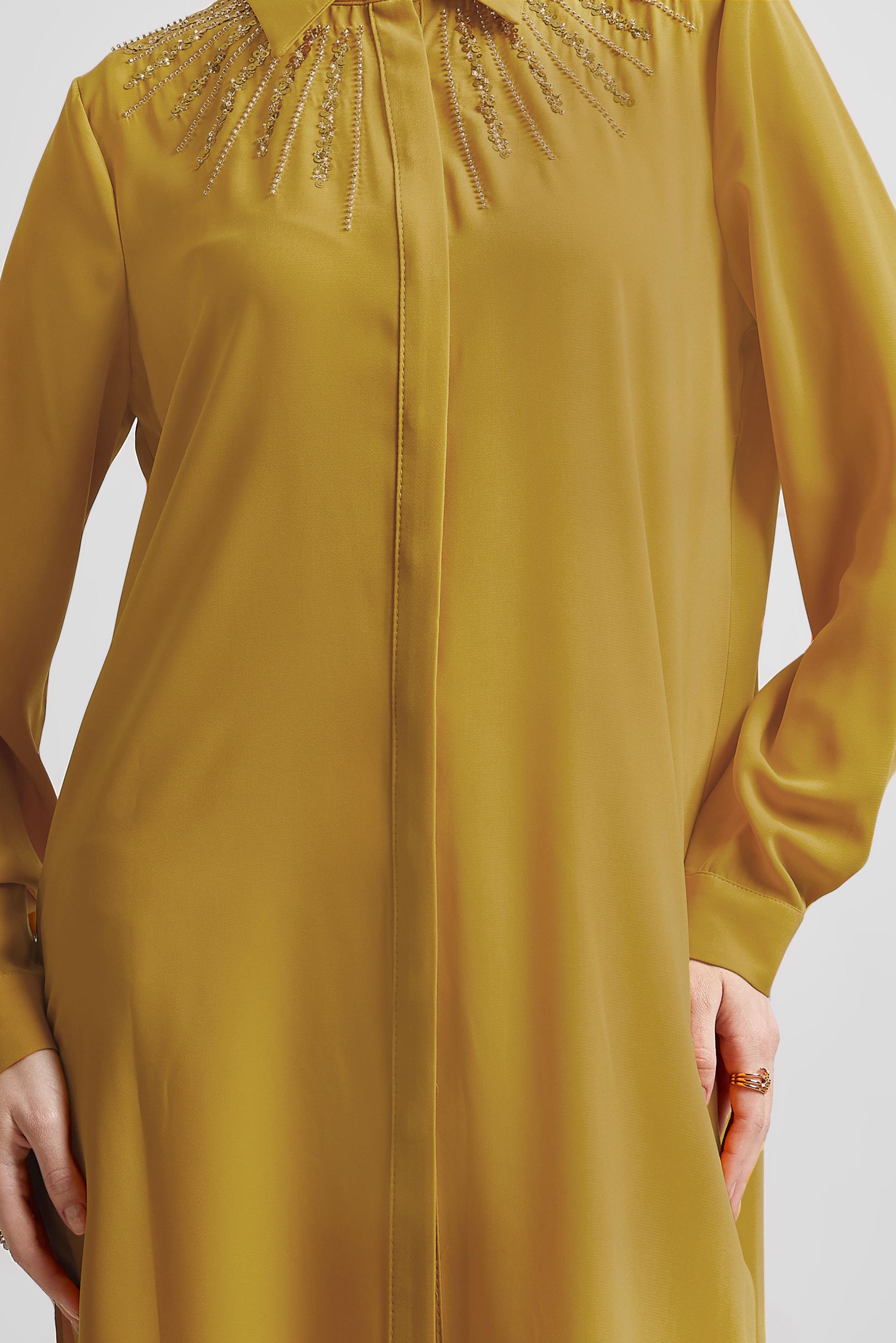 Tesettür giyim SARI GÖMLEK YAKA TUNİK 45421