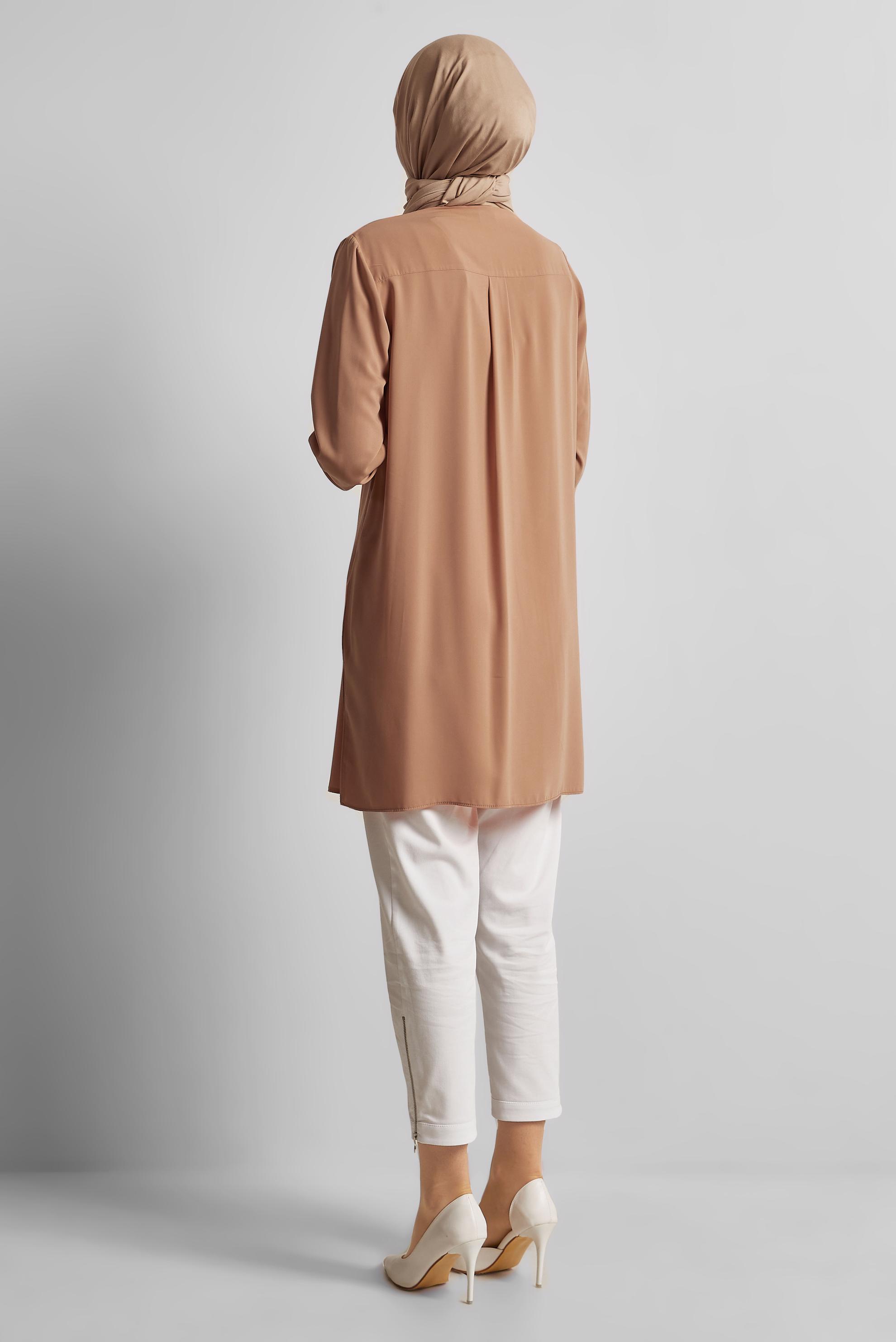 Tesettür giyim KAHVE GÖMLEK YAKA TUNİK 45421