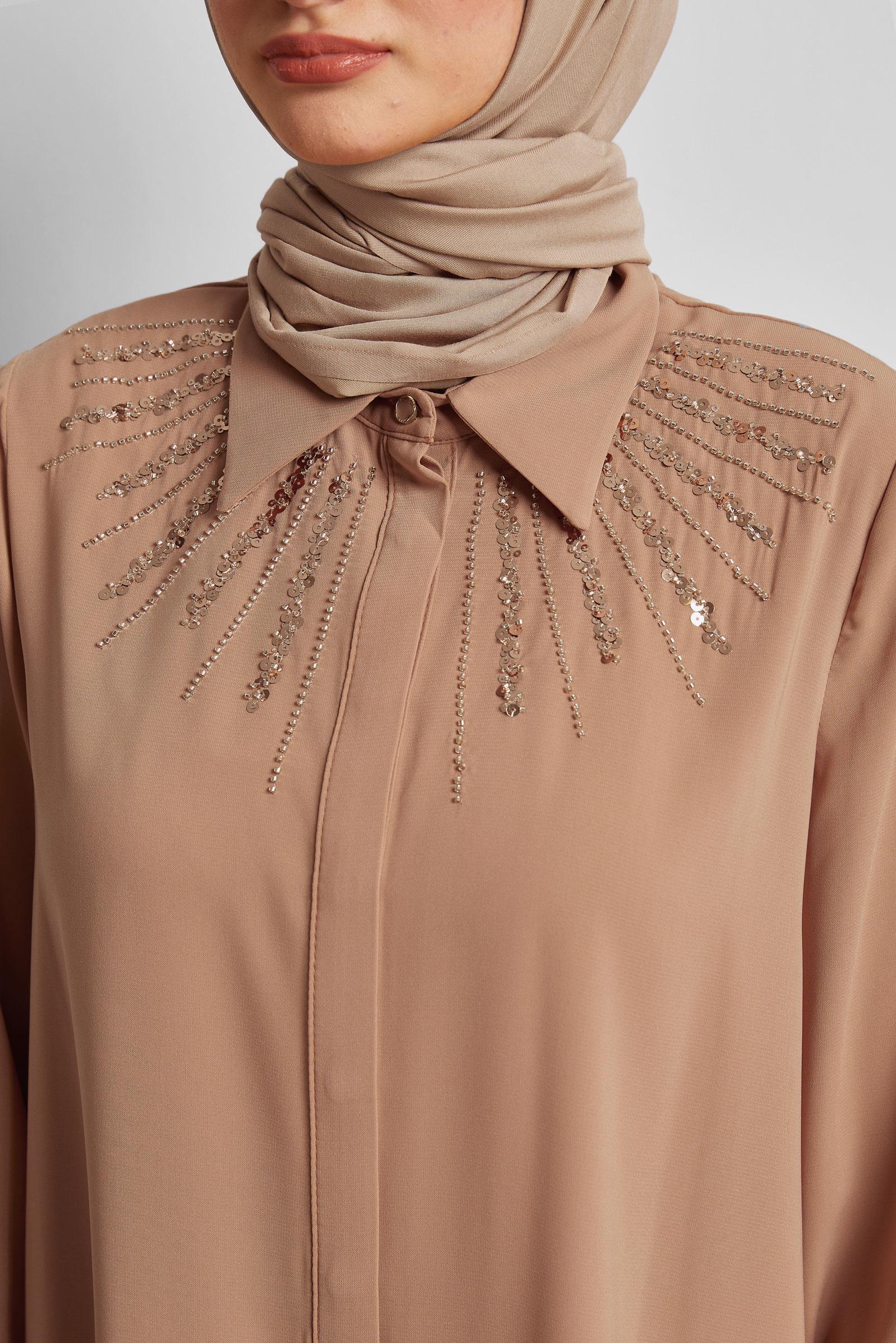 Tesettür giyim KAHVE GÖMLEK YAKA TUNİK 45421