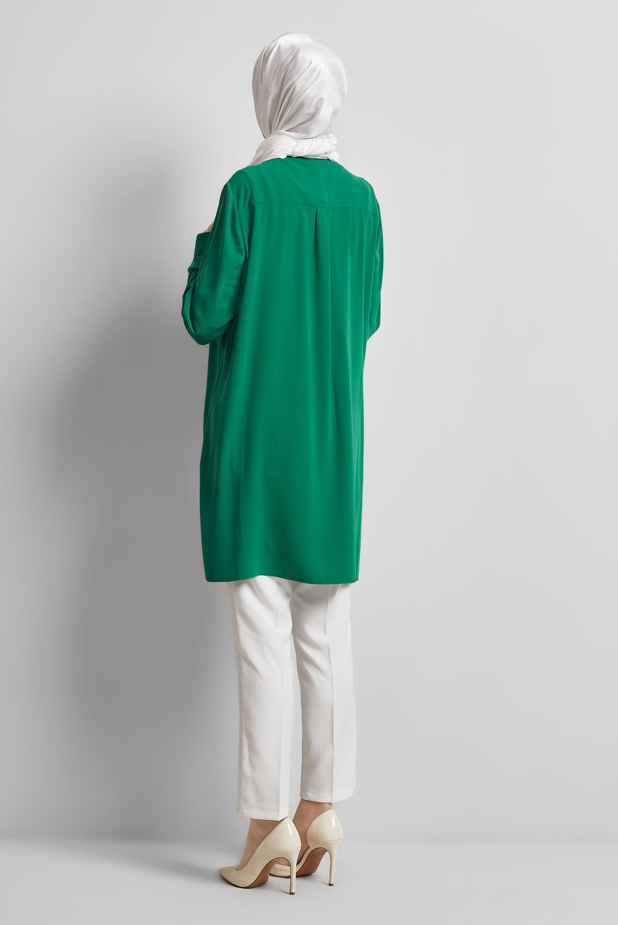 Tesettür giyim YEŞİL GÖMLEK YAKA TUNİK 45421