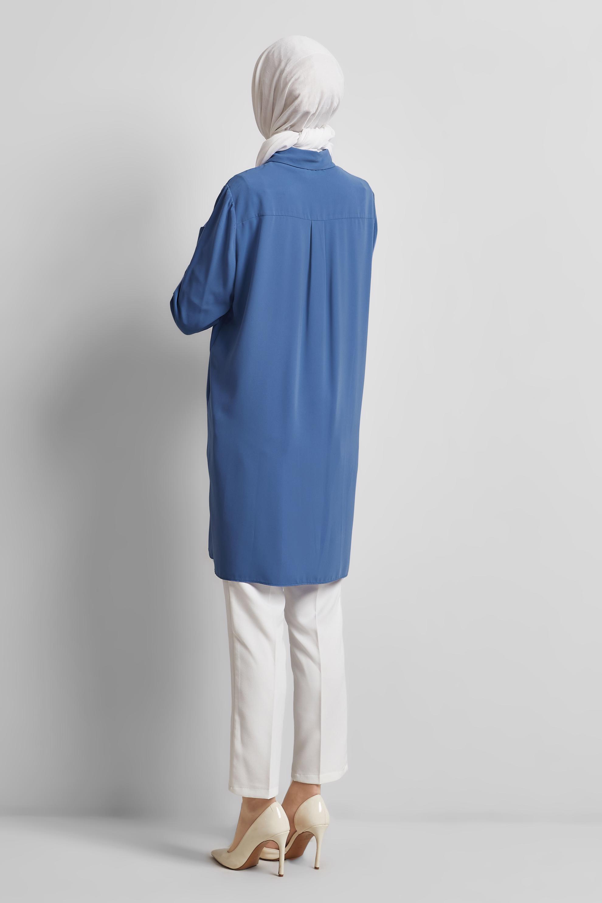 Tesettür giyim MAVİ GÖMLEK YAKA TUNİK 45421