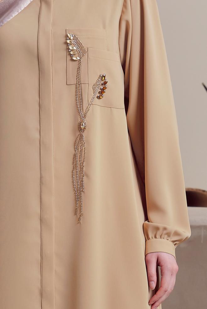 Hijab-Kleidung BRAUN LANGE TUNIKA 45423 - ALVİNA