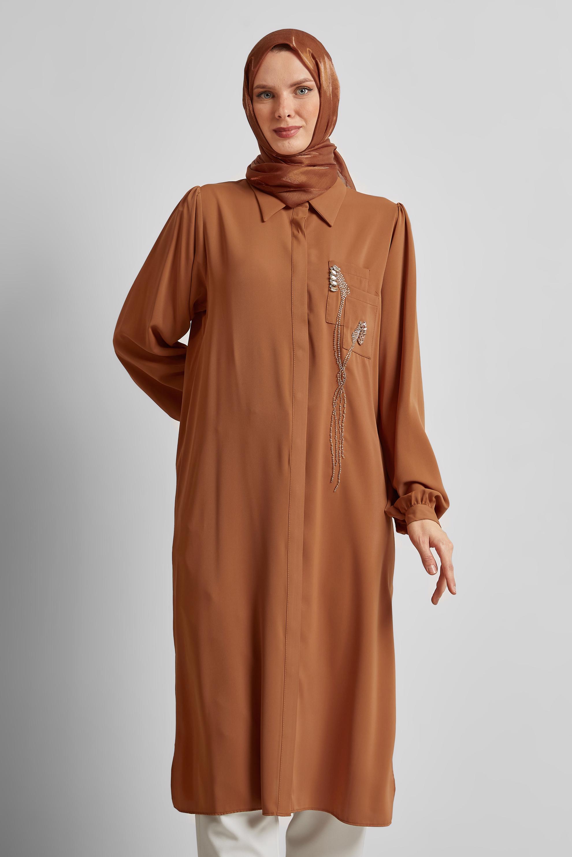 Tesettür giyim KAHVE UZUN TUNİK 45423