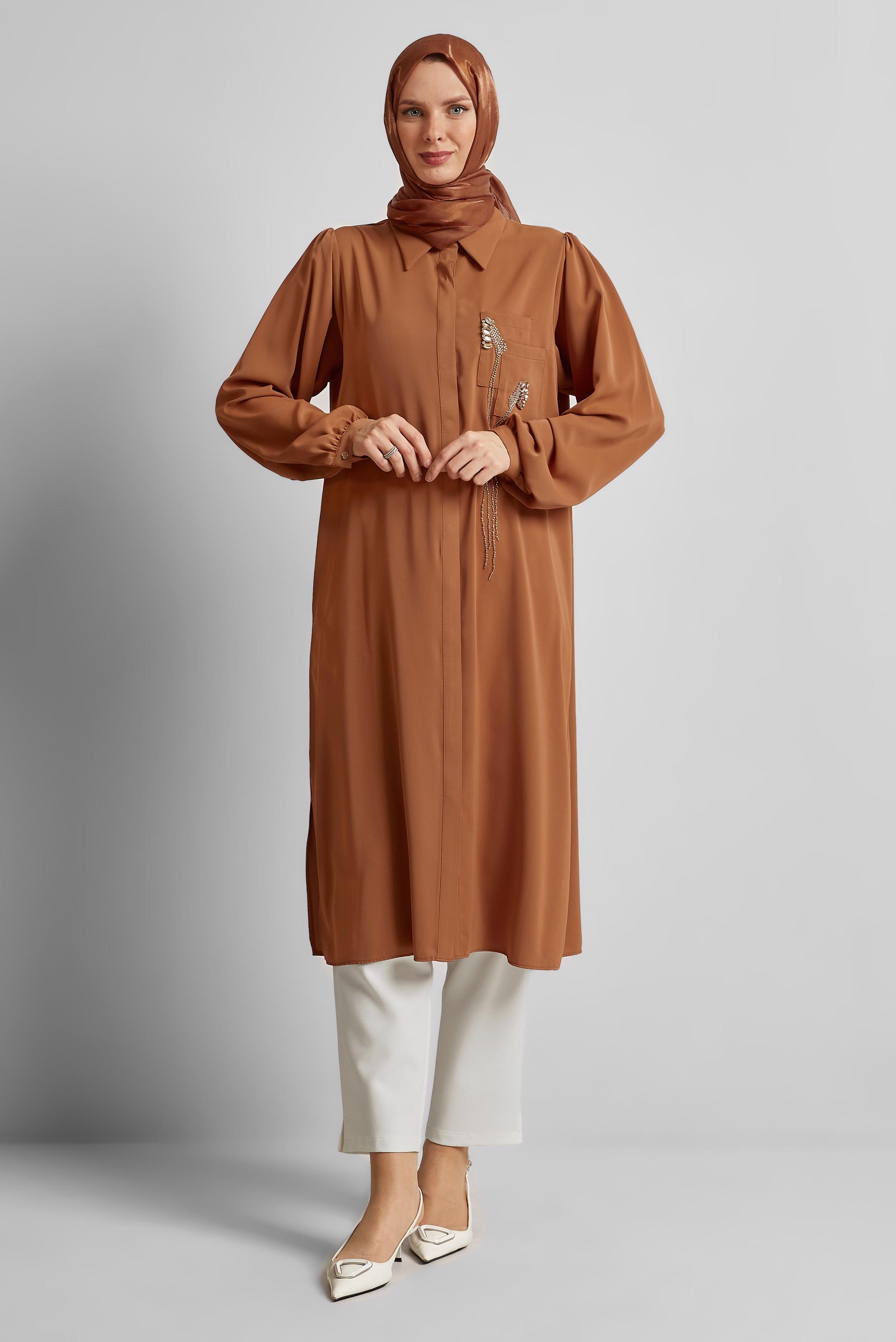 Tesettür giyim KAHVE UZUN TUNİK 45423