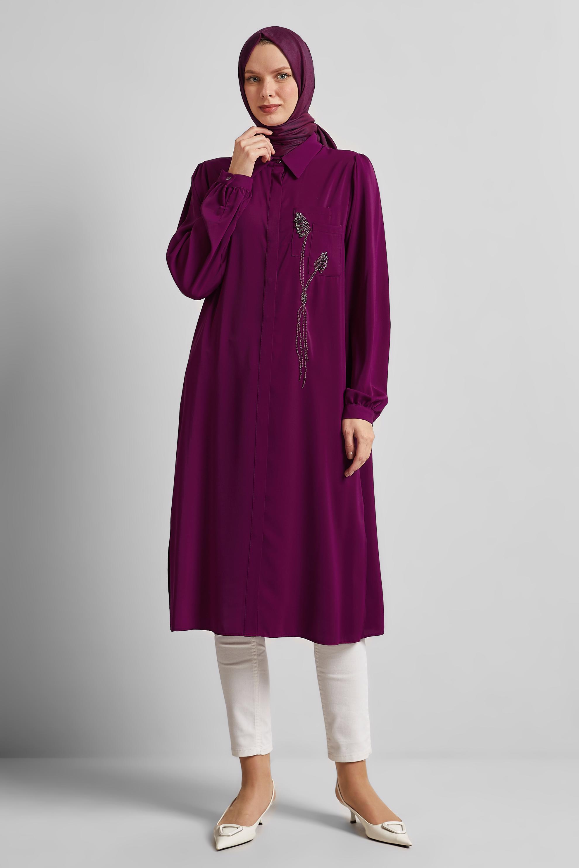 Tesettür giyim MOR UZUN TUNİK 45423