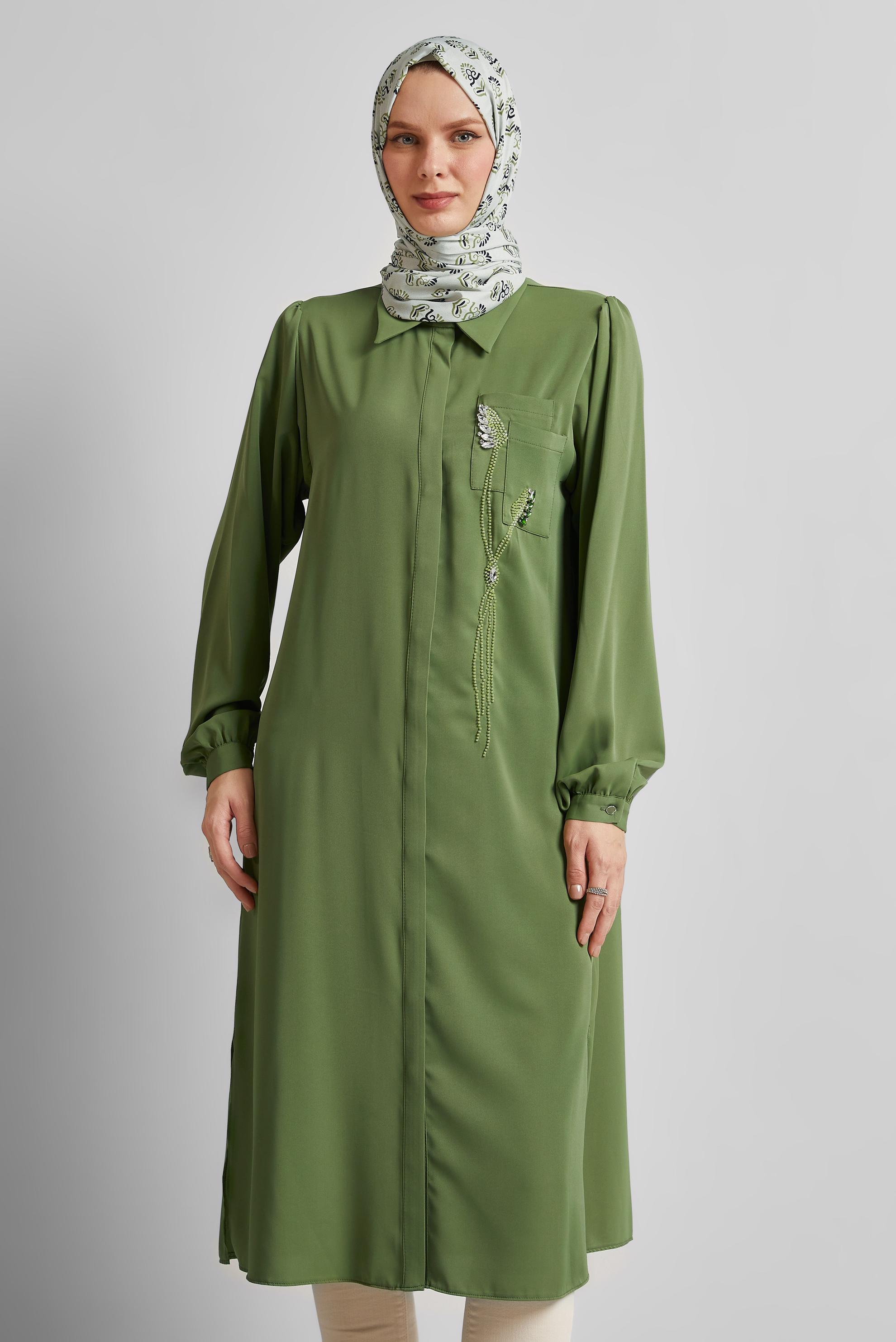 Tesettür giyim YEŞİL UZUN TUNİK 45423