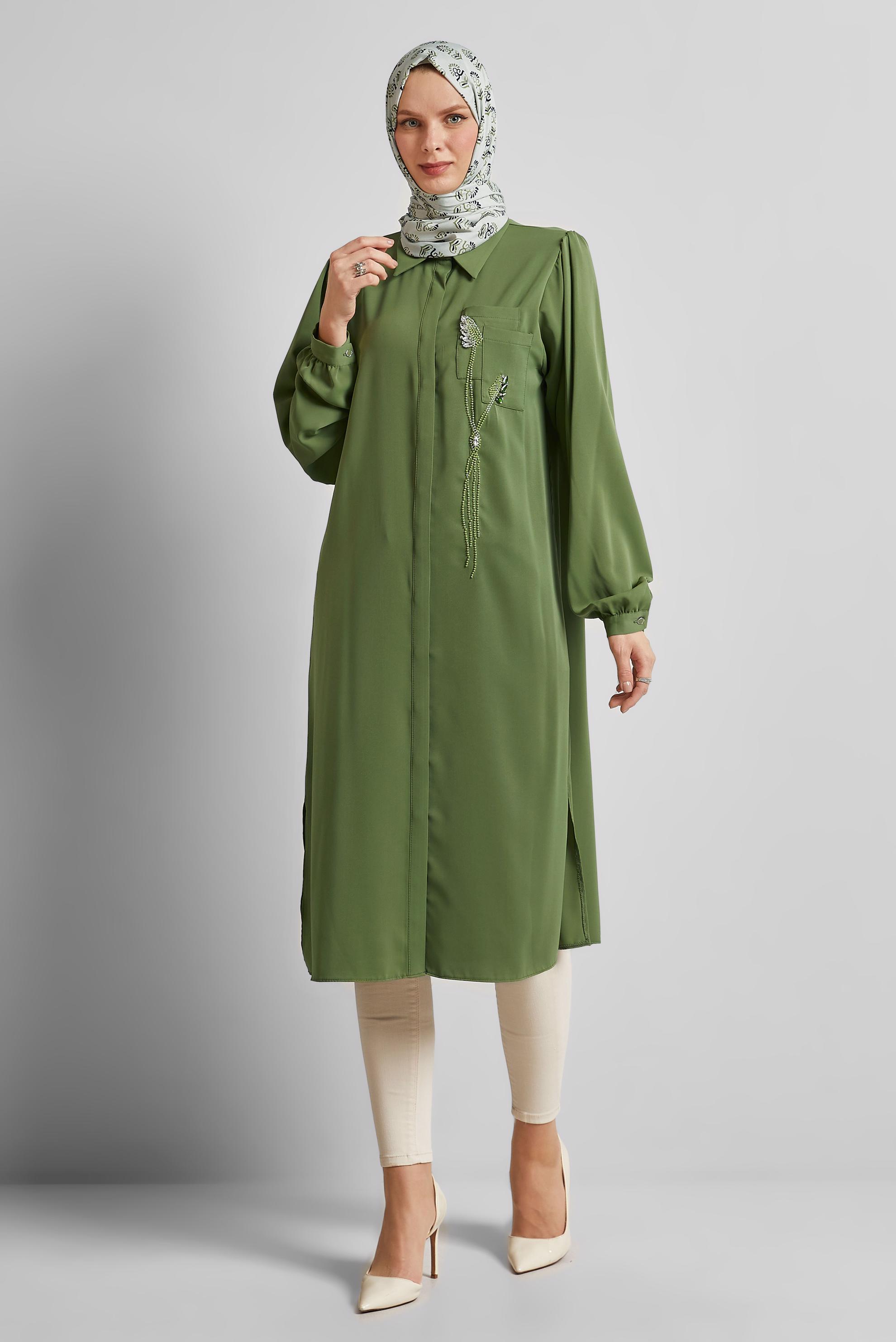 Tesettür giyim YEŞİL UZUN TUNİK 45423