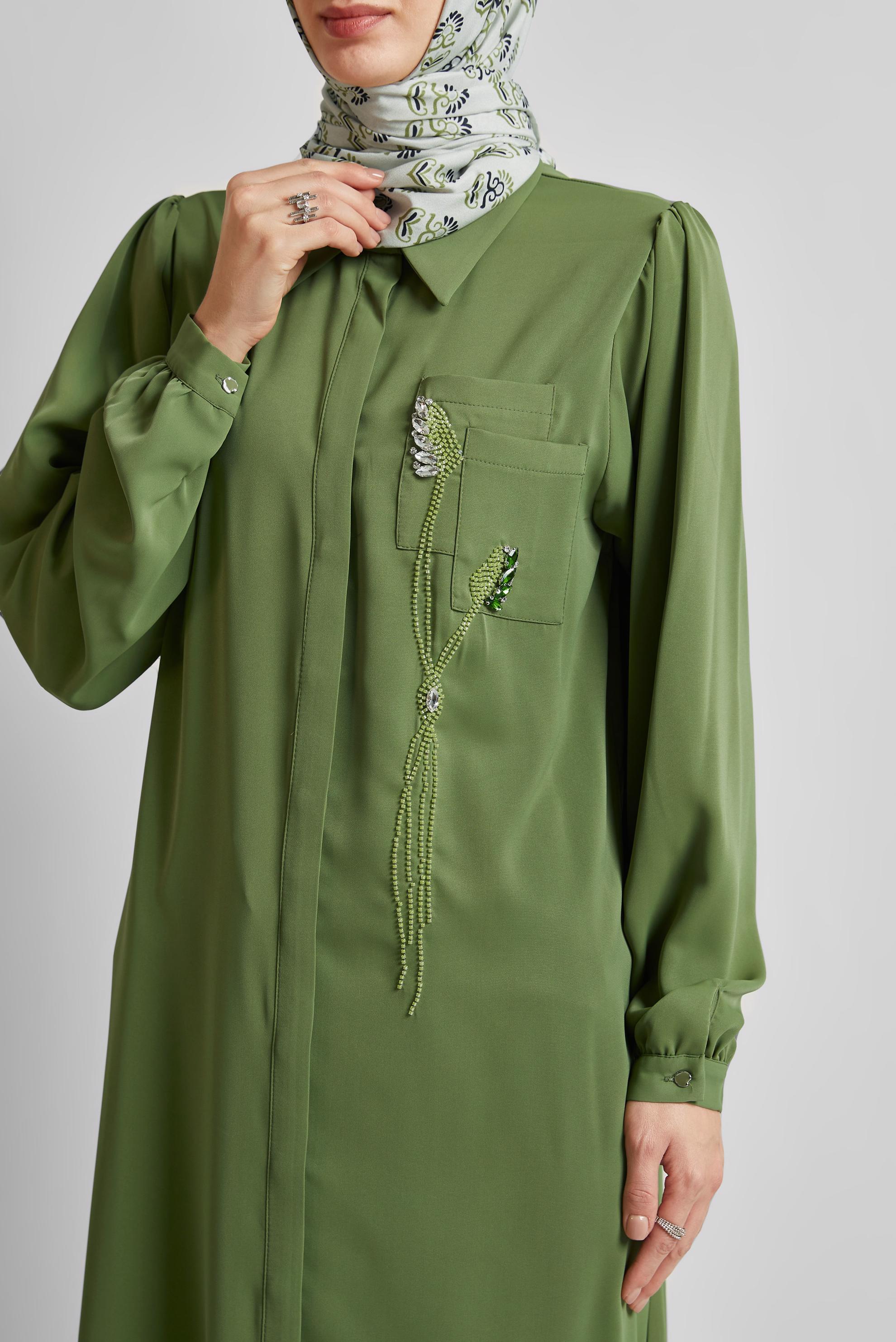 Tesettür giyim YEŞİL UZUN TUNİK 45423