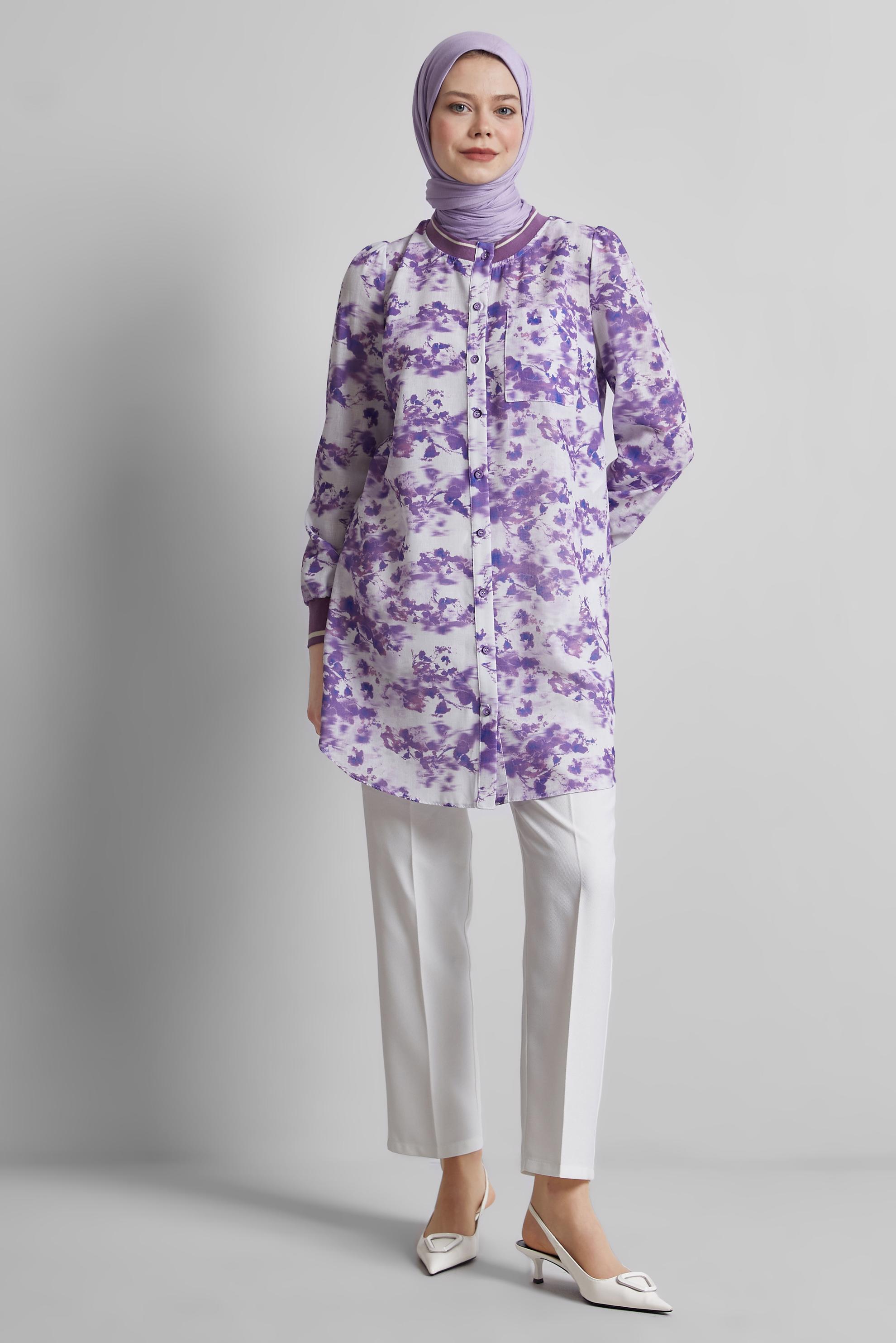 Vêtements hijab POURPRE TUNIQUE À MOTIFS 45424