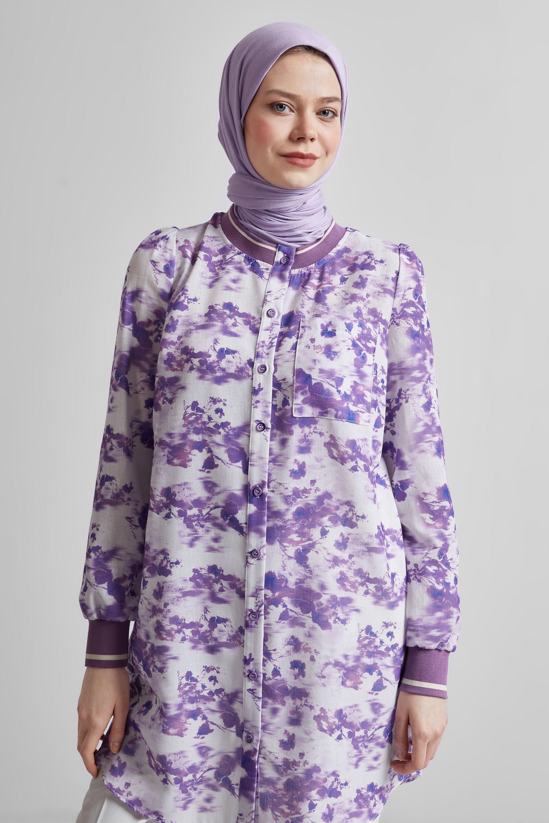Vêtements hijab POURPRE TUNIQUE À MOTIFS 45424