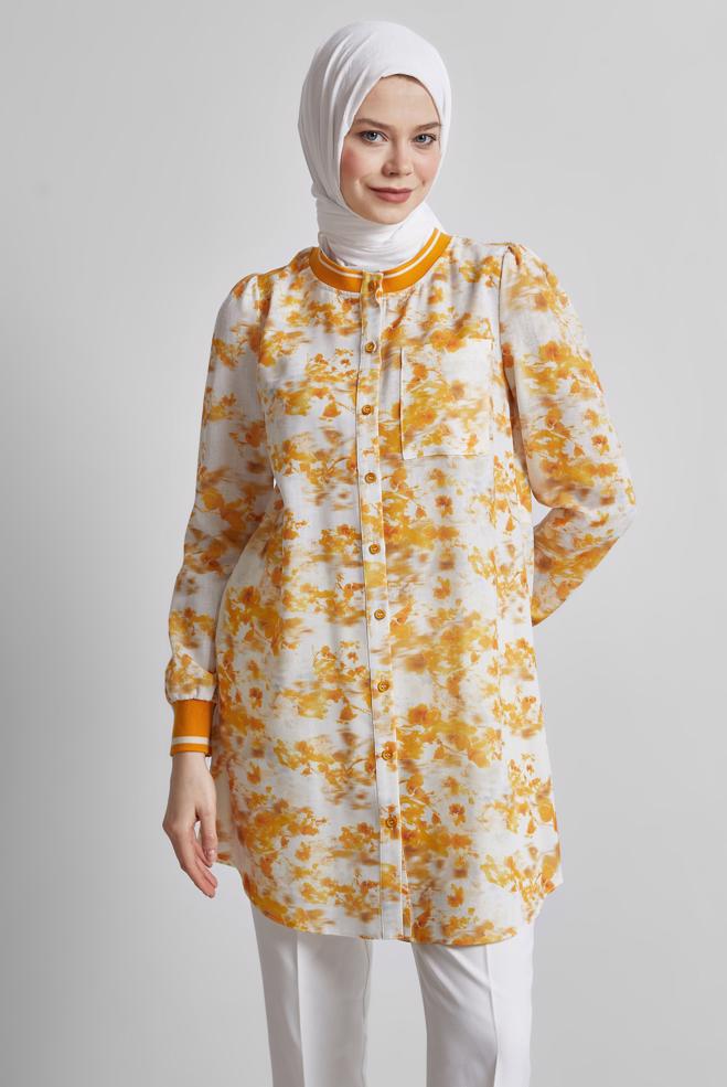 Vêtements hijab ORANGE TUNIQUE À MOTIFS 45424 - ALVİNA
