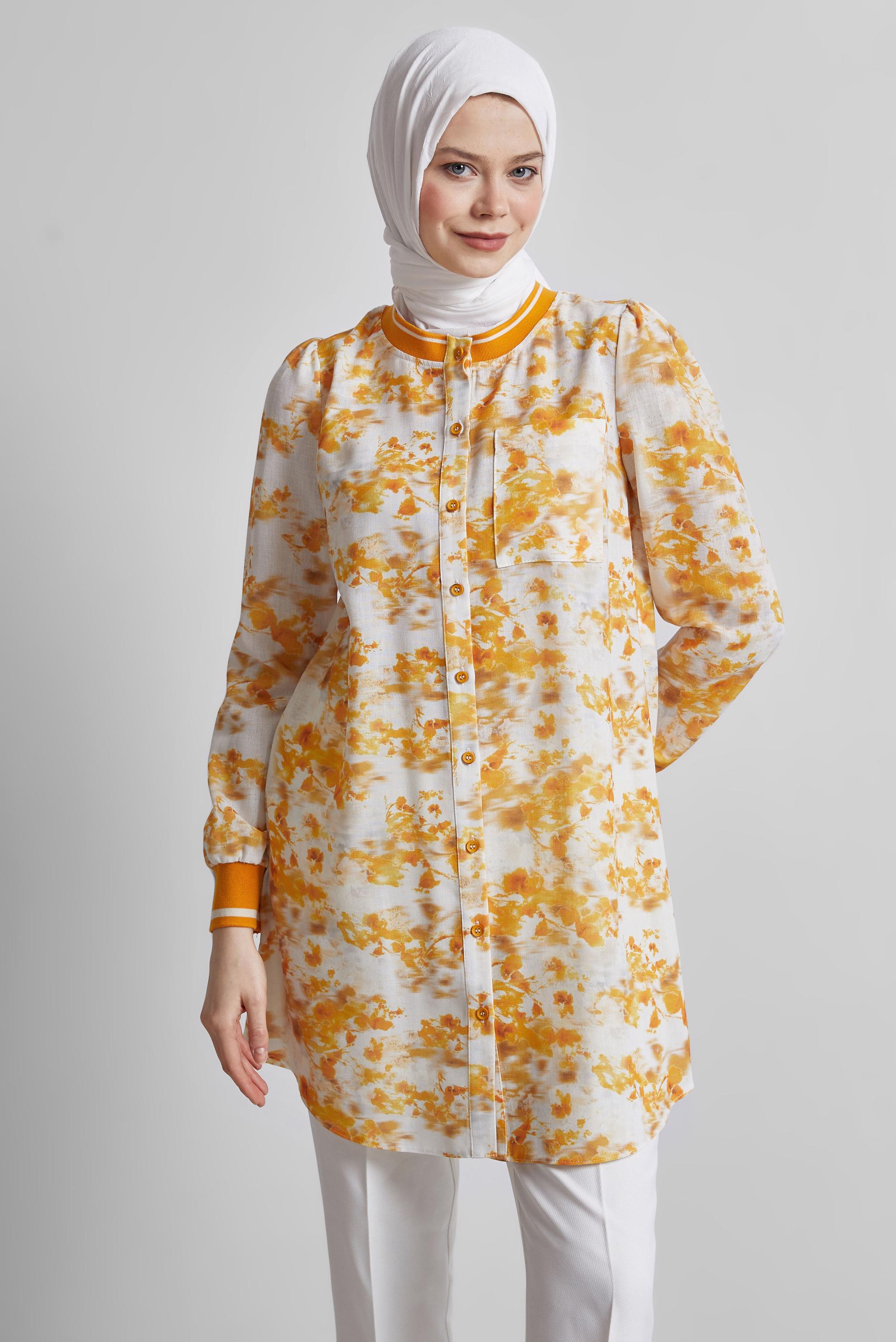 Vêtements hijab ORANGE TUNIQUE À MOTIFS 45424